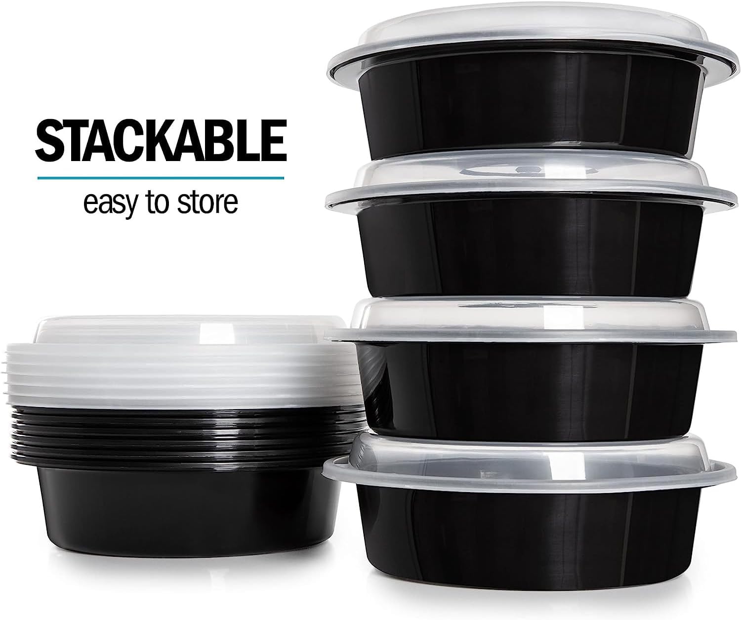 AKOLAFE 25 Stück runde Meal-Prep-Boxen mit Deckel, 1000 ml, Meal-Prep-Boxen aus Kunststoff, wiederverwendbare Meal-Prep-Behälter, Lunchbox aus Kunststoff, luftdicht, mikrowellen-, spülmaschinenfest – Bild 5