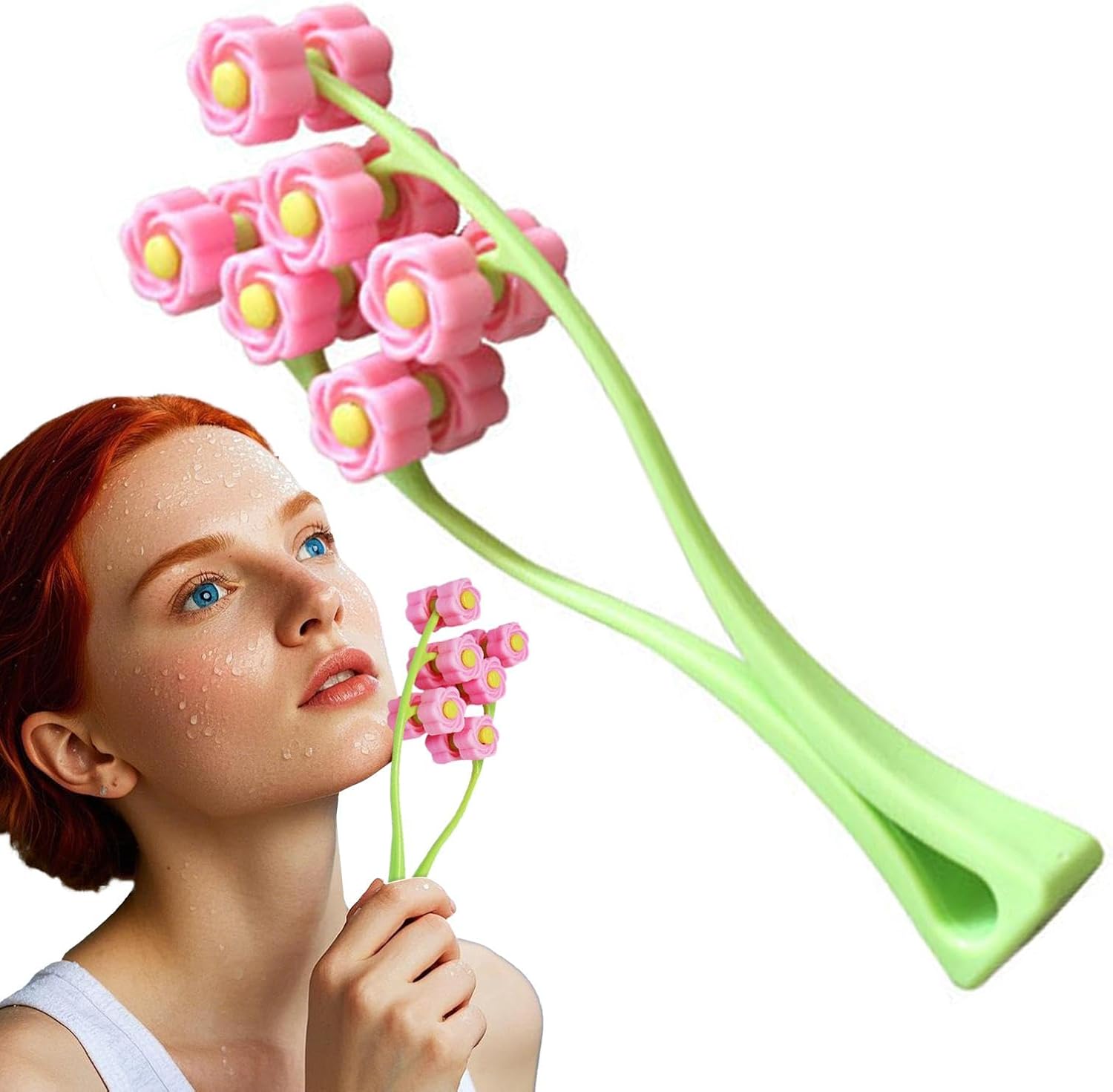 Gesichtsmassageroller | Y-förmiges Handmassagegerät | Tragbares manuelles Entspannungsgerät, elastischer 3D-Blumenroller für die Hautpflege – Bild 9