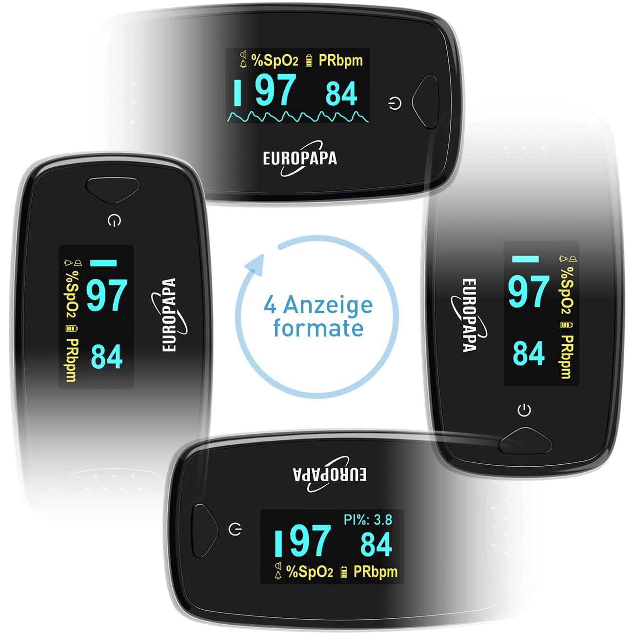 EUROPAPA Pulsoximeter, Fingerpulsoximeter, ideal zur schnellen Messung der Sauerstoffsättigung (SpO2), einfacher Herzfrequenzmesser für Erwachsene, OLED-Display (schwarz) – Bild 6