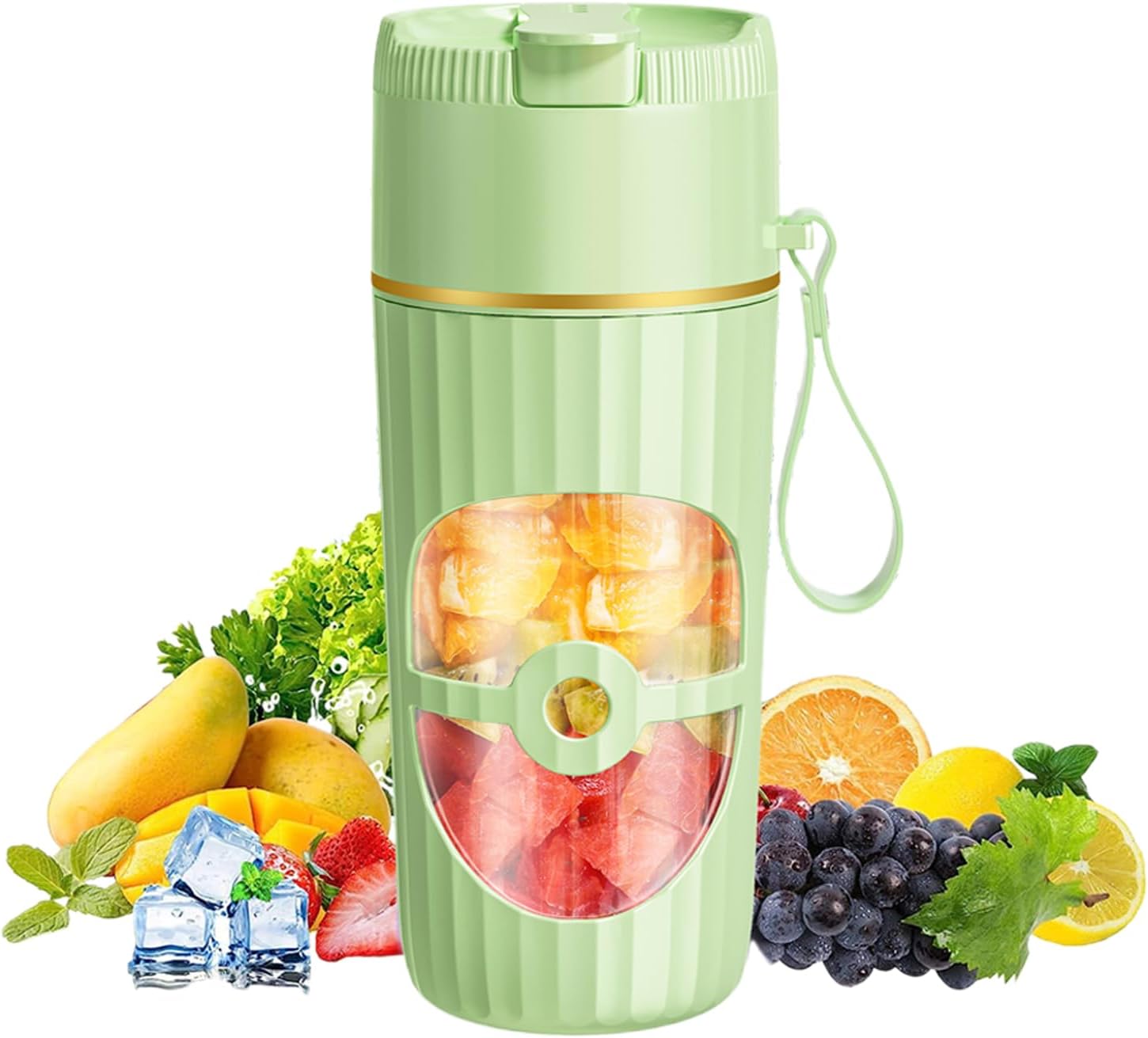 Tragbarer Mixer, 400 ml kleiner Entsafter, 65 Watt, USB-Ladegerät Smoothie Maker, Fresh Juice Mixer mit 10 rostfreien Klingen, Mini-Standmixer für Shakes Saft Smoothies (Grün)