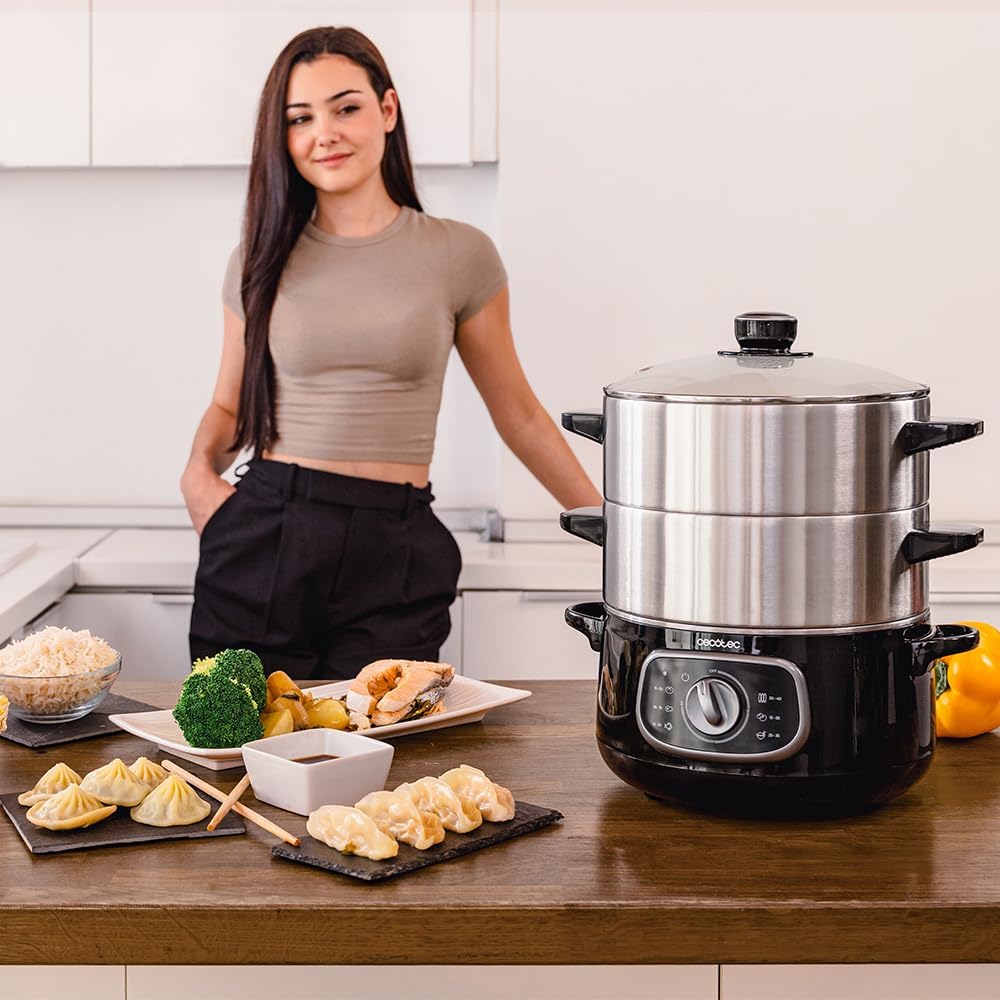 Cecotec Vapovita Steelpot elektrischer Dampfgarer. Leistung 1300 W, Edelstahlbehälter, 10 l, einstellbare Zeit, automatische Abschaltung, einfache Reinigung, spezieller Deckel, gesundes Kochen, Sicherheit – Bild 2