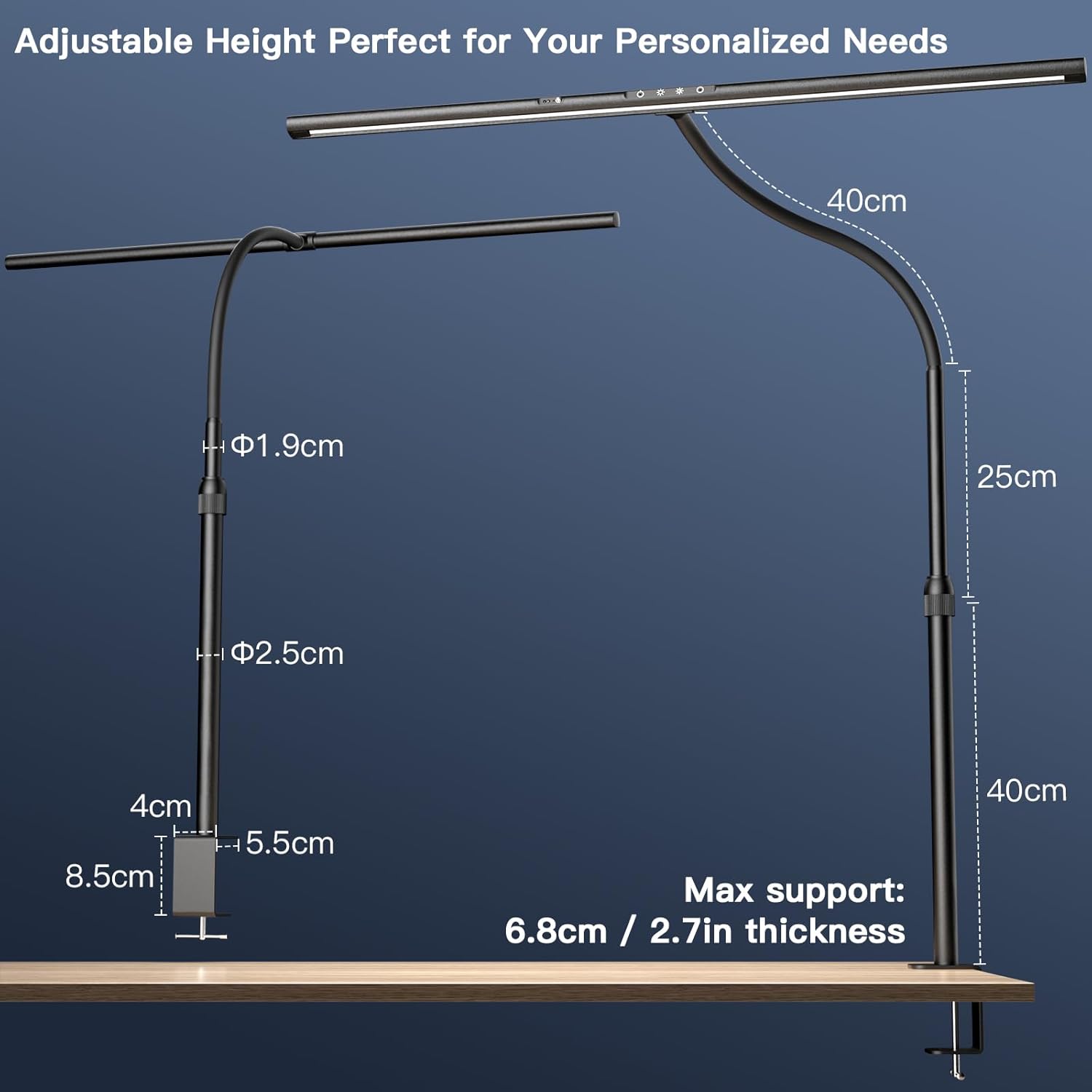 EYOCEAN LED Schreibtischlampe, 24W 80cm Tischlampe mit Gestensteuerung, dimmbare Tageslichtlampe, Augenschutz, Monitorlampe für Anbieter im Büro, Leser, Architekten, Schneider – Bild 5