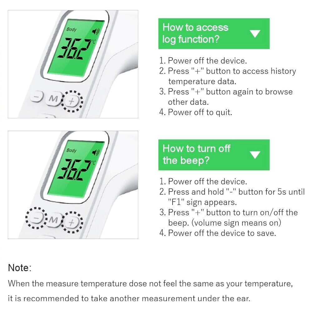 Fieberthermometer für Babys, berührungsloses Stirnthermometer für Erwachsene, Kinder & Babys – Digitales Fieberthermometer mit LCD-Display, Fieberalarm & 32 Speicherplätzen, °C/°F-Umschaltung – Bild 5