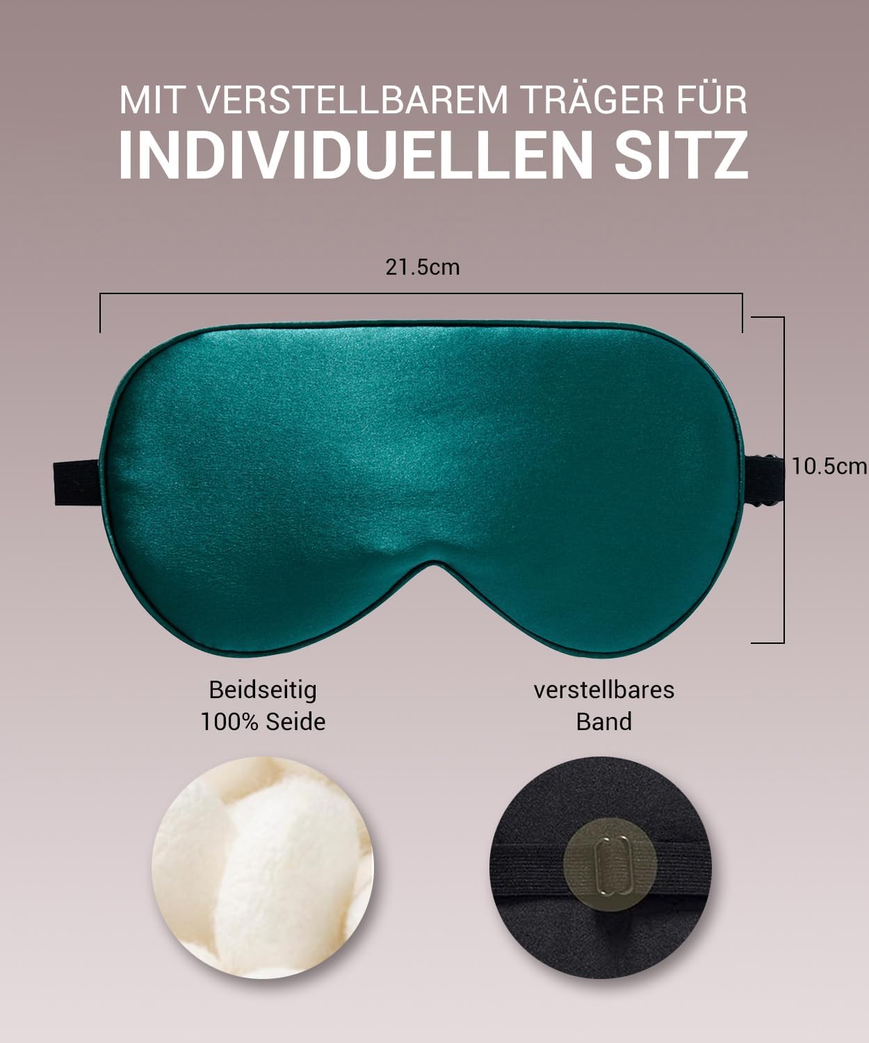 Schlafmaske aus 100 % Bio-Seide zum Schlafen mit Reisetasche, beidseitig aus 19-Momme-Seide, verstellbare Augenmaske, Schlafmaske für Damen und Herren, Schwarzgrün – Bild 6
