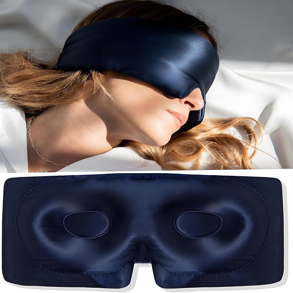 3D-Schlafmaske aus Seide mit Augenmuscheln – Verdunkelungs-Schlafmaske für Männer und Frauen – Augenmasken zum Schlafen überall – Verdunkelungs-Augenmaske, Augenschlafmaske aus Maulbeerseide für Frauen