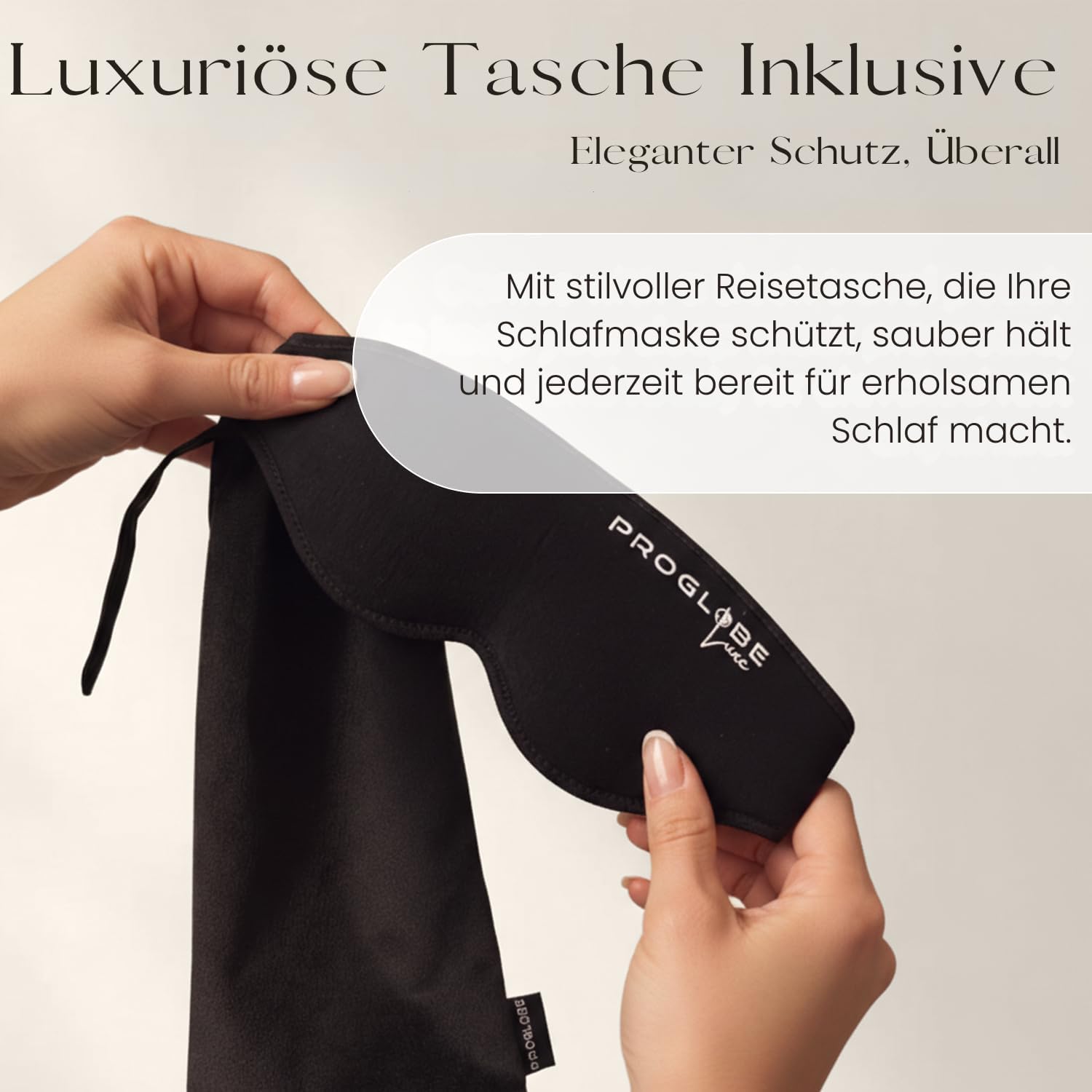 Proglobe Luxe Luxus-Schlafmaske für Rücken- und Seitenschläfer, 100 % blickdicht, 3D-Augenmaske mit druckfreien Augenhöhlen, wimpernfreundlich, weich und atmungsaktiv, Schwarz – Bild 5