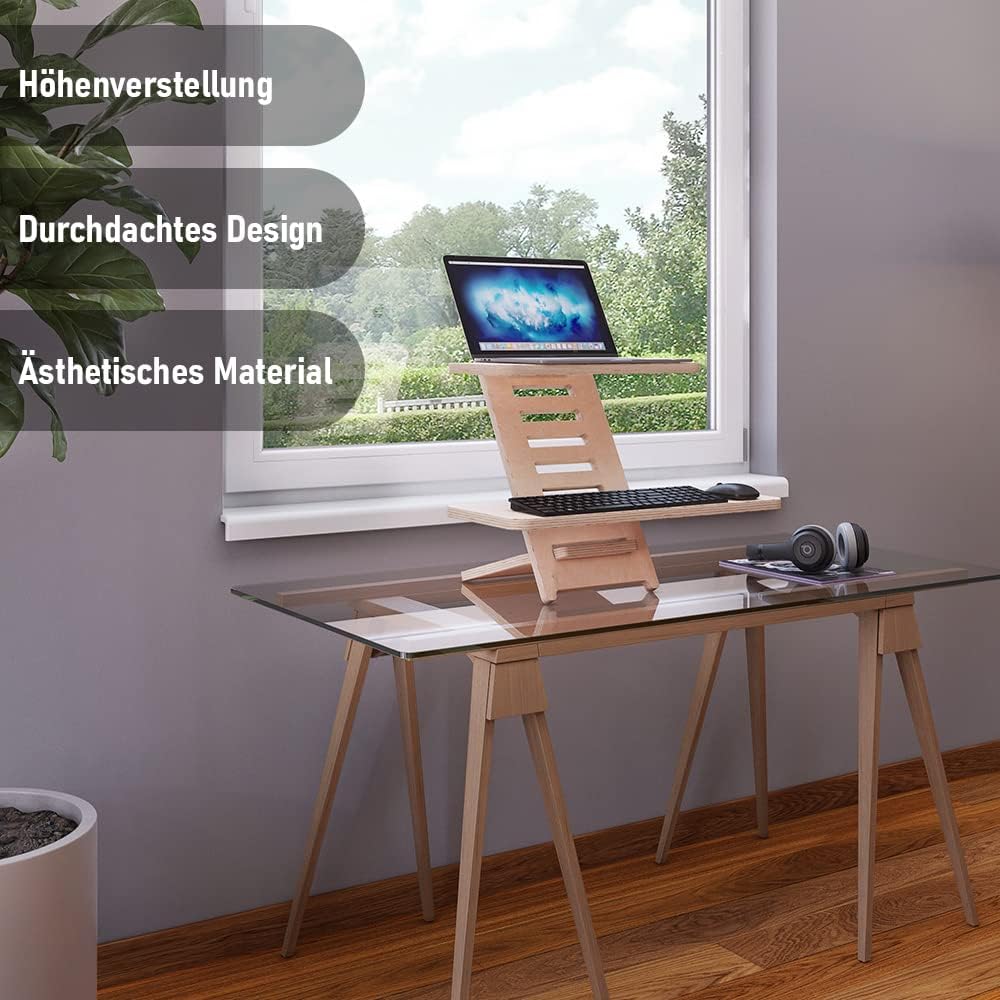 Stehpultaufsatz, Stehpulte, Holz, Laptopständer, Ständer, Stehtisch, Rednerpult, Schreibtischaufsatz, höhenverstellbar, Made in EU (Natur) – Bild 2