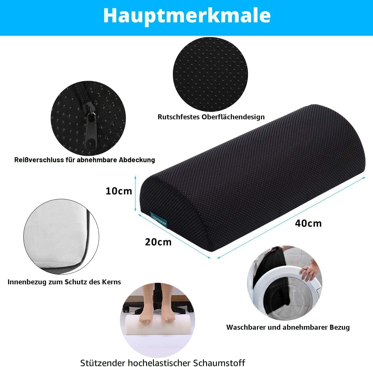 Fußstütze unter dem Schreibtisch, ergonomisches Fußstützenkissen mit Schwamm, hohe Dichte, verbesserte Körperhaltung und Stressabbau im Büro und Zuhause – Bild 6
