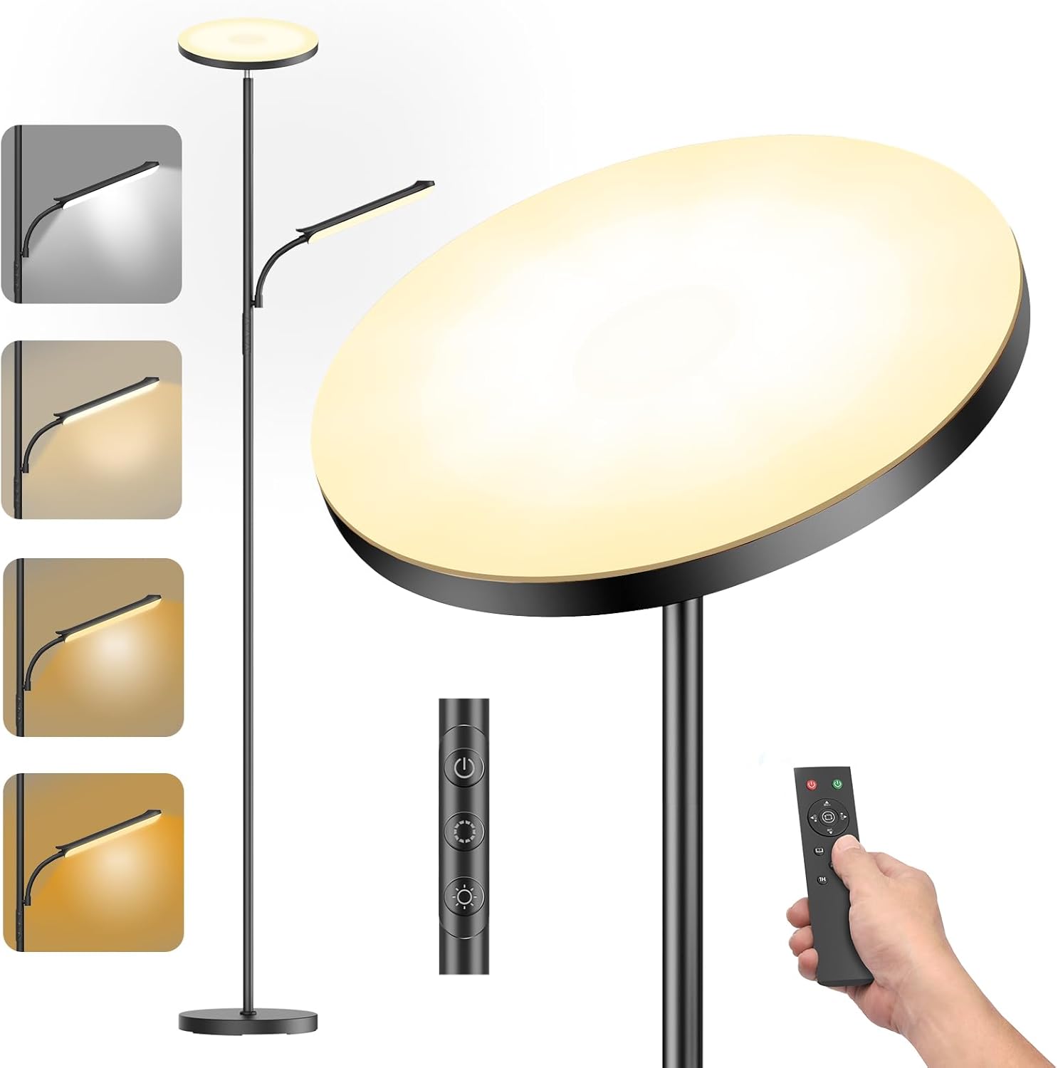 Wohnzimmer Stehlampe, 42W Deckenfluter mit Leselampe, 4200LM LED Stehlampe Dimmbar mit 2700K-6500K Farbtemperatur, Moderne Stehlampe mit Fernbedienung und Touch-Steuerung für Wohnzimmer, Schlafzimmer