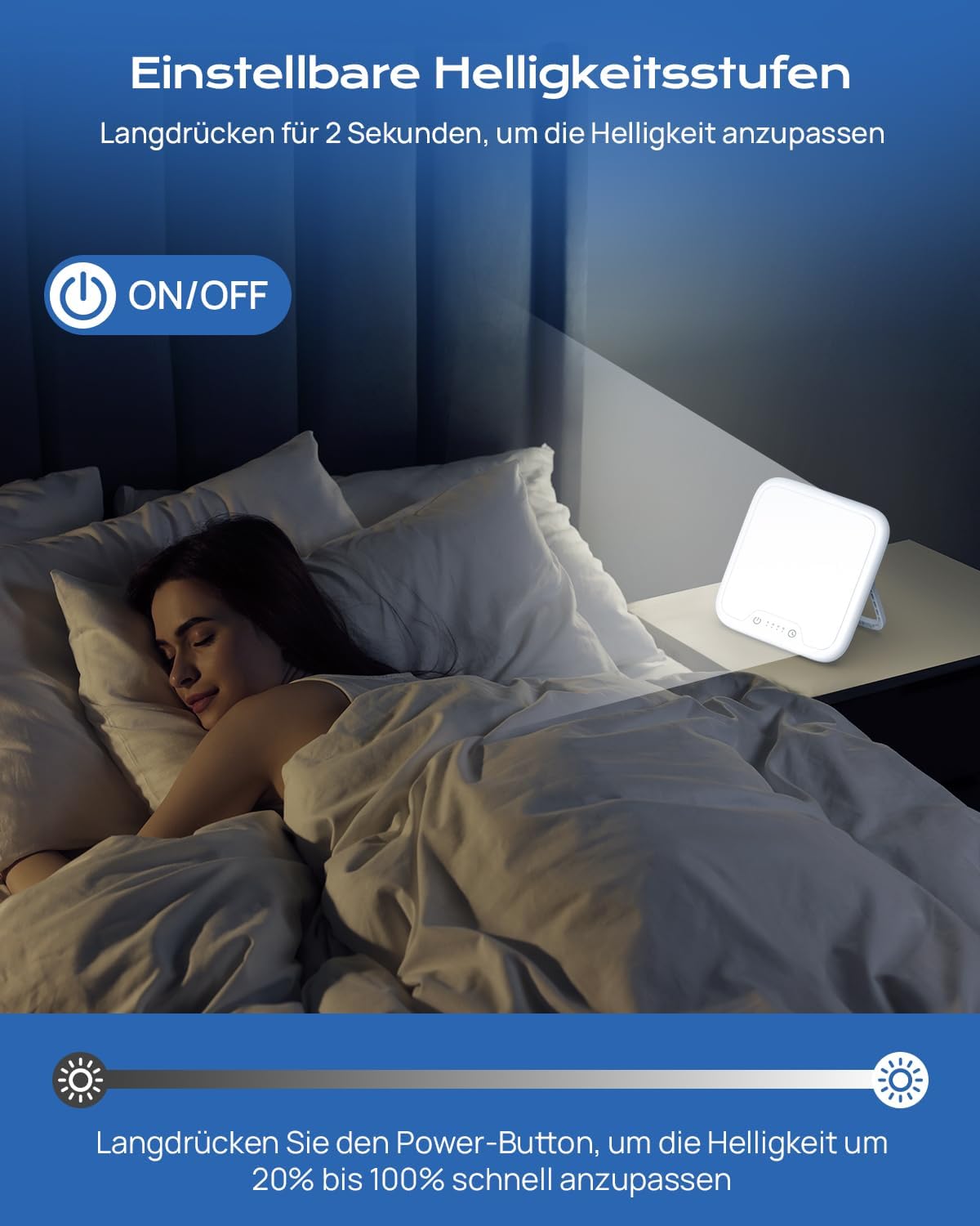 Tageslichtlampe, Tageslichtlampe, 10.000 Lux UV-freie Sonnenlichtlampe gegen Depression, Lichttherapielampe mit Memory-Funktion, 4 Timer, Touch-Steuerung, stufenlose Helligkeit, faltbare Halterung – Bild 2