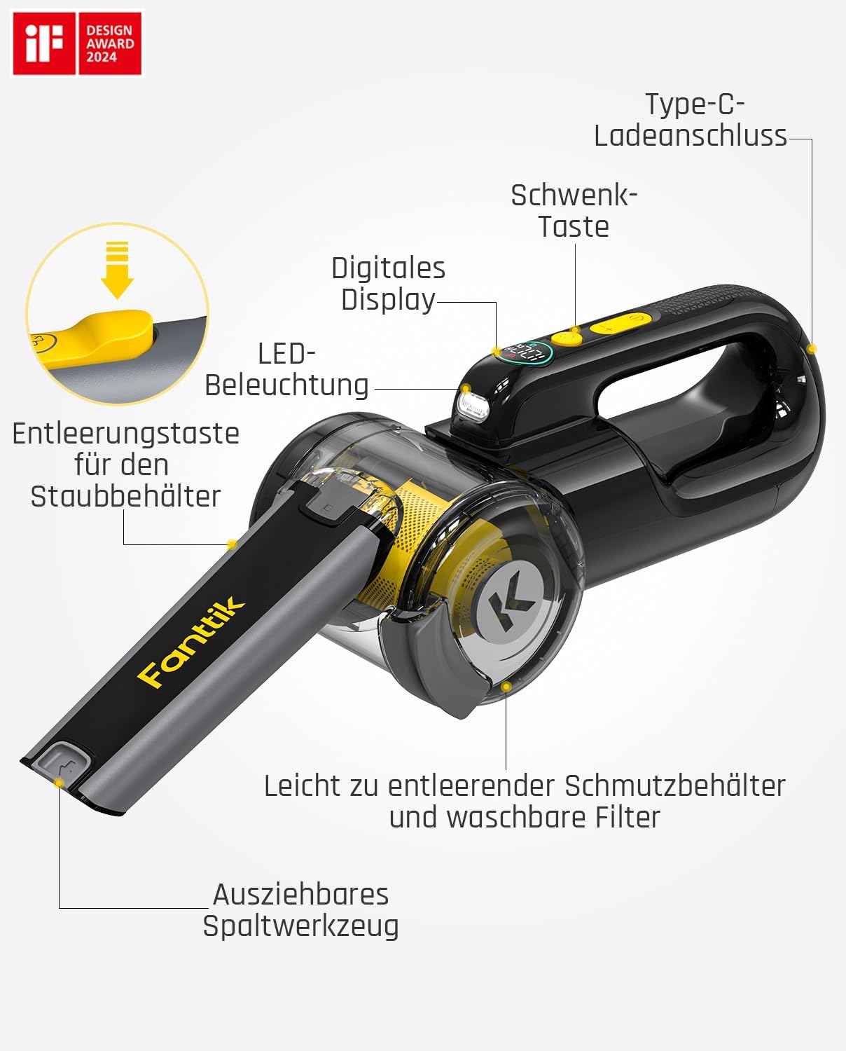 Fanttik Fold V10 APEX Pivot Akku-Handstaubsauger, 17.000 Pa Saugleistung, intelligentes LED-Display, Autostaubsauger für Auto & Haushalt, ausgestattet mit Flexschlauch, Tierhaarbürste und anderem Zubehör – Bild 2