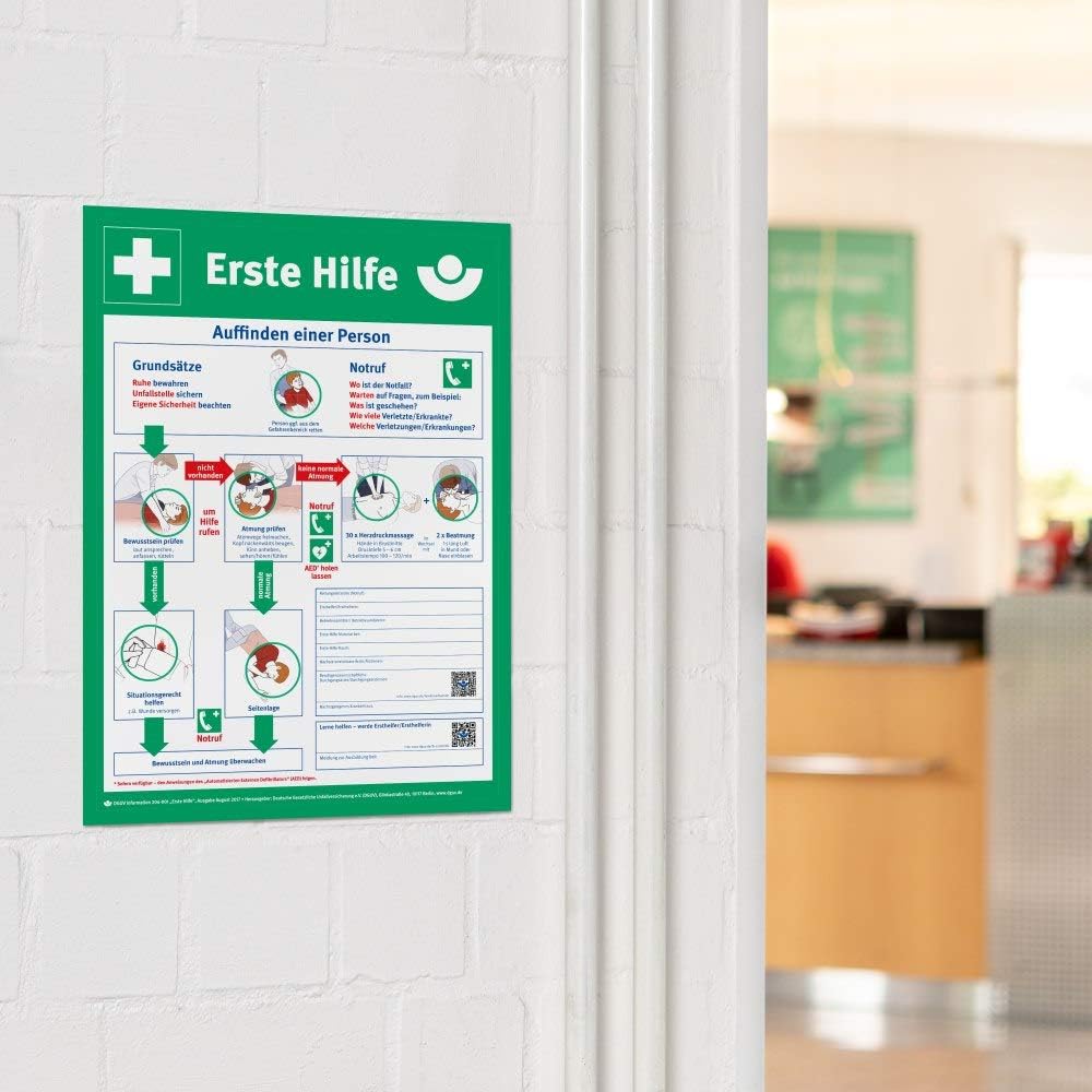 Erste-Hilfe-Hinweis-Poster/Schild – aus Hart-PVC, robust & wetterfest, aktuelle Version 2025, Erste-Hilfe-Anleitung nach DGUV – Bild 4