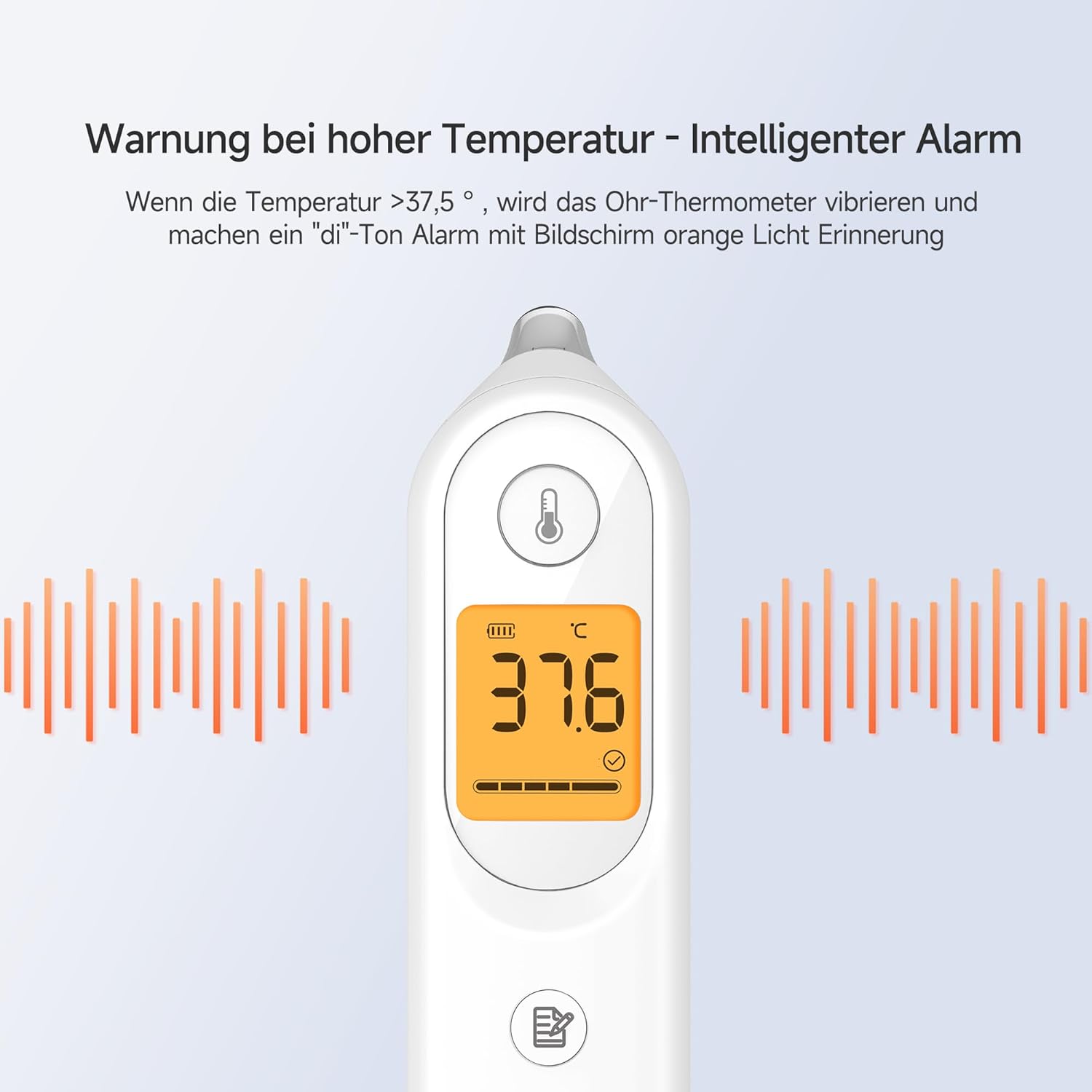 yuwell Fieberthermometer für Kinder und Erwachsene, medizinisches Ohrthermometer, baby- und kinderfreundlich, Messung in Sekunden, Warnung vor hohen Temperaturen, großes Display, 7 Messwertspeicher – Bild 4