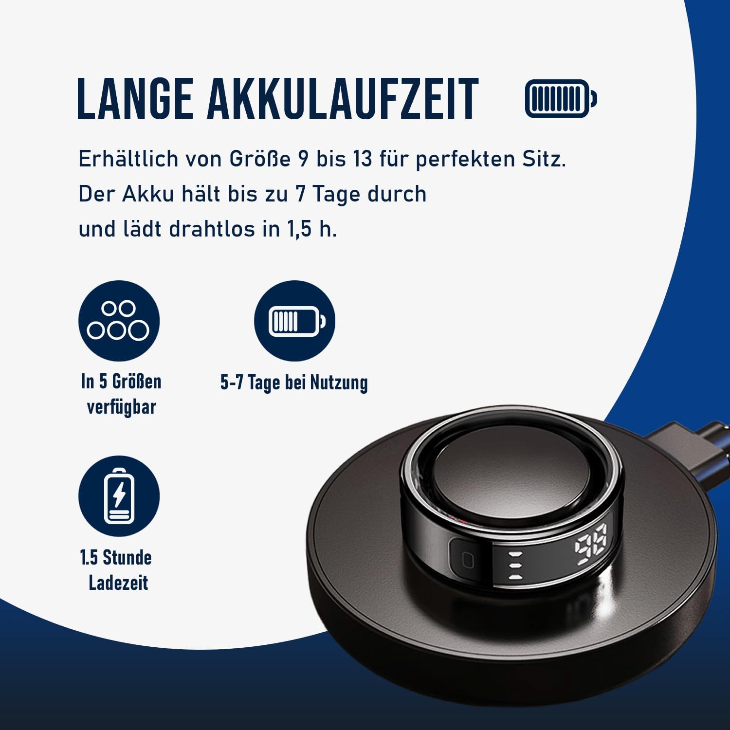 Fontastic Divo Smart Ring mit Display, Fitnessring mit Schlaftracker, Schrittzähler, Herzfrequenz- und Blutsauerstoffmessung, 1ATM wasserdicht, kabellose Ladestation, Fitnessring Android kompatibel – Bild 5