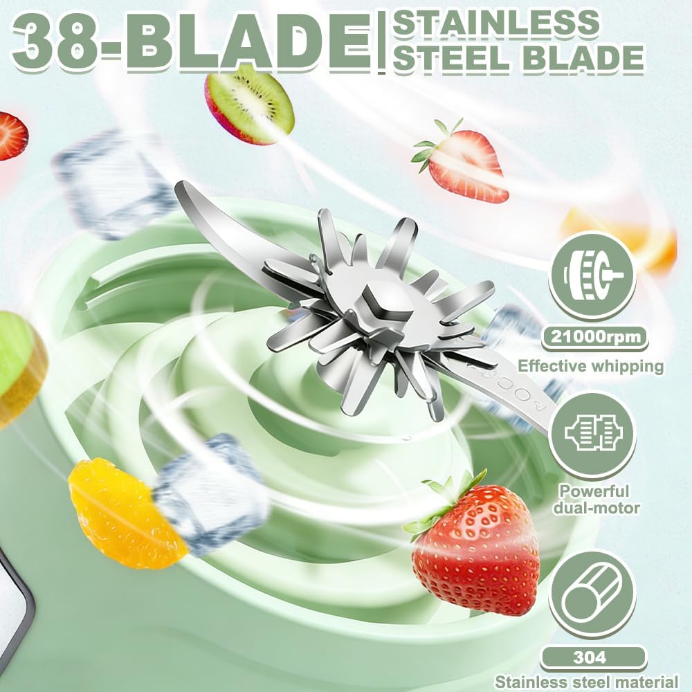 Tragbarer Mixer Smoothie Maker To Go, SGZIOO 450 ml tragbarer Mixer, 38 Klingen, kleiner Mixer für Shakes und Smoothie, wiederaufladbarer Mini-Standmixer Sport, Reisen, Outdoor – Bild 3