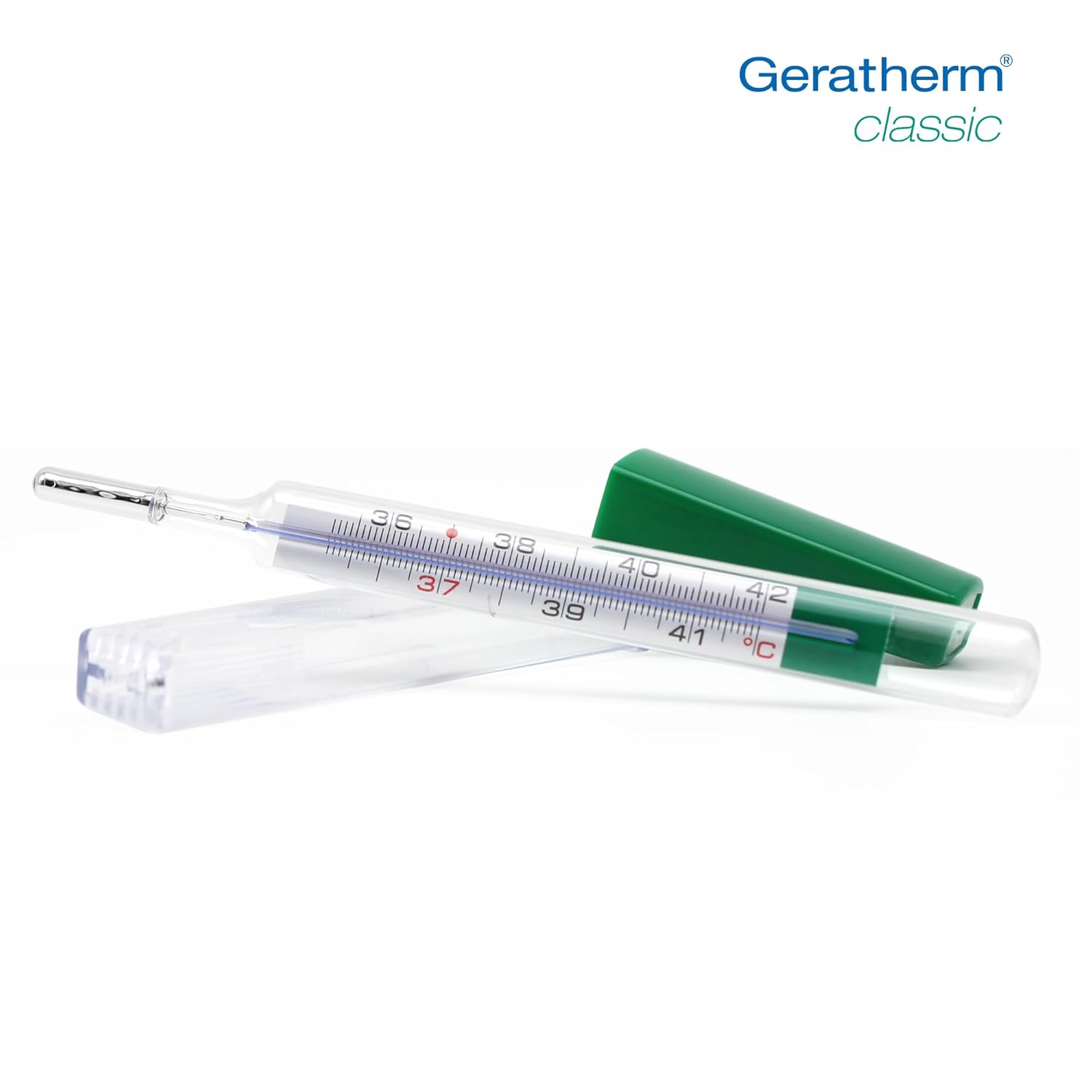 GERATHERM Classic MDR Analoges Fieberthermometer / Glasthermometer ohne Quecksilber und Batterien / mit Aufbewahrungskoffer und Rückstellhilfe / Made in Germany – Bild 2