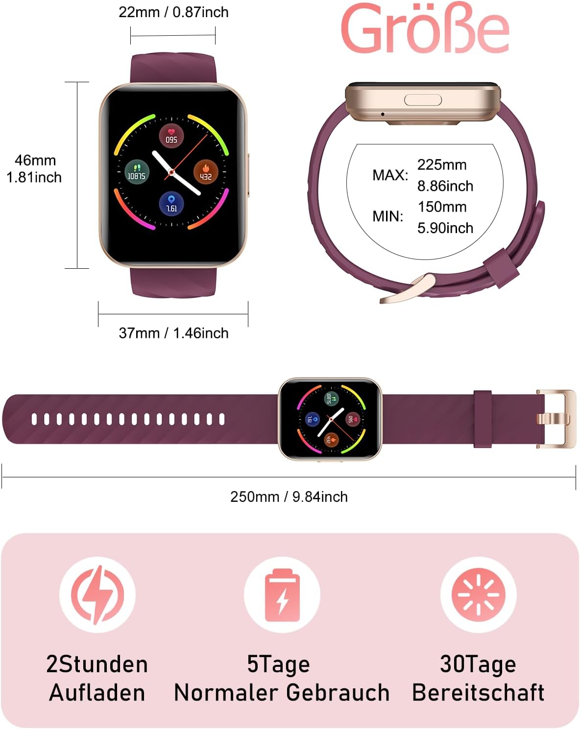 HUAKUA Smartwatch mit Telefonfunktion für Damen und Herren, über 100 Sportmodi, Fitnessuhr mit Herzfrequenzmesser, SpO2-Messung, Schlafüberwachung, Nachrichten für Android iOS – Bild 8