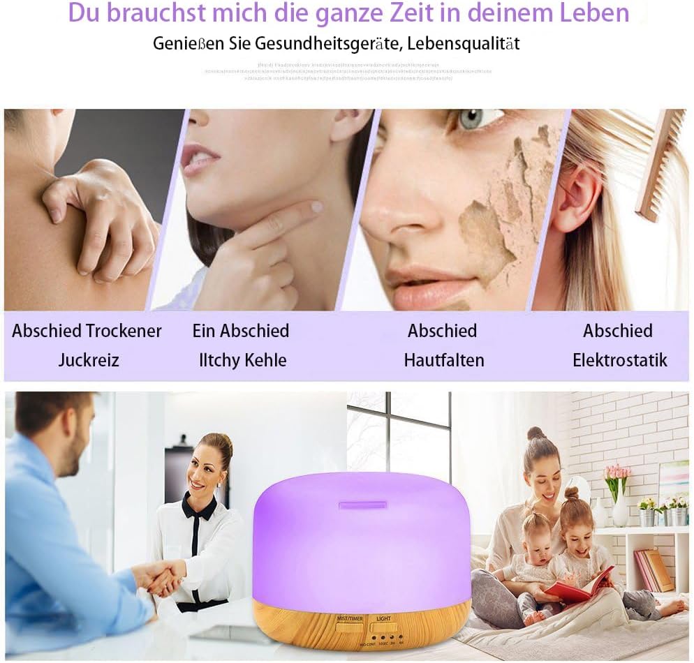 300 ml Diffusor für ätherische Öle, Lichter für Zuhause, Yoga, Büro, Spa, Schlafzimmer, Ultraschall-Luftbefeuchter, Aromatherapie-Diffusor mit 7 Farben LED-Aromatherapie, LED-Luftbefeuchter, Luftbefeuchter für ätherische Öle – Bild 3