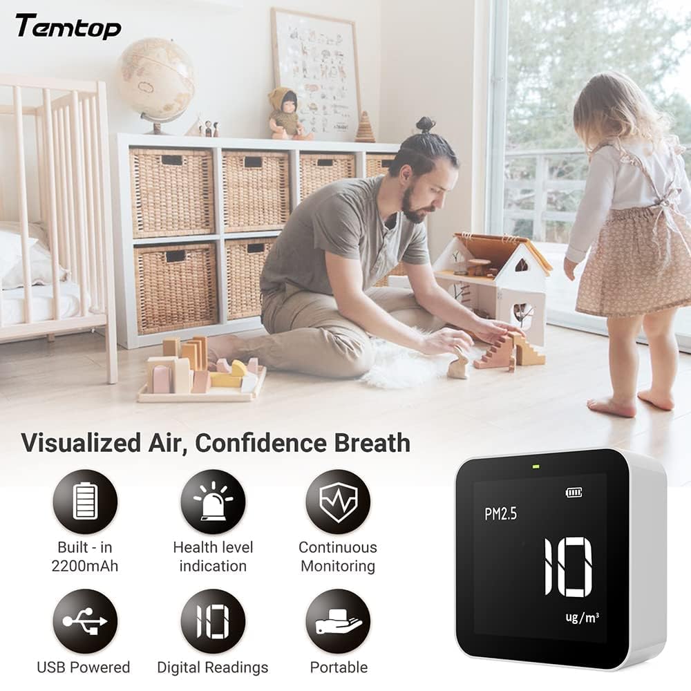 Temtop M10 Luftqualitätsmonitor für PM2,5 HCHO TVOC AQI, professioneller elektrochemischer Sensordetektor, Tester, Echtzeitanzeige/wiederaufladbarer Akku, 3 Jahre Garantie – Bild 4