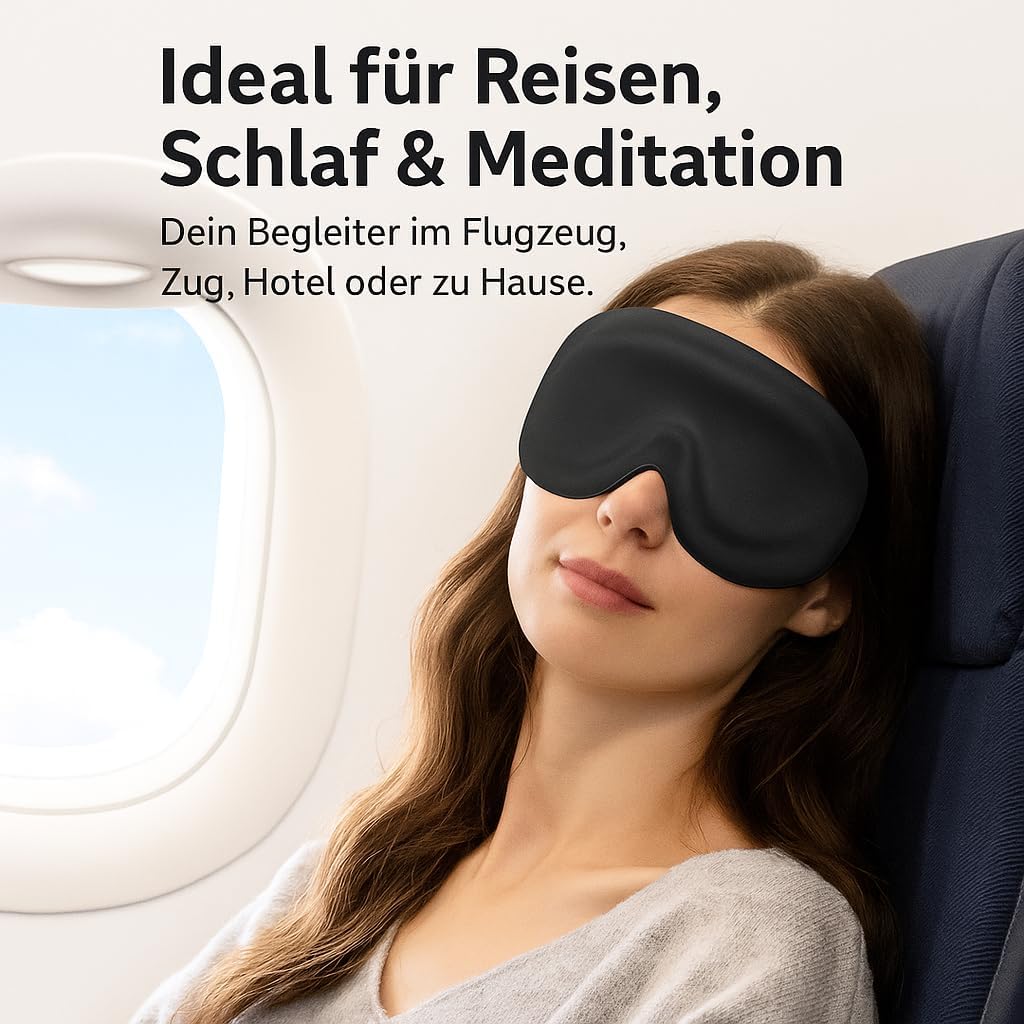 3D-Schlafmaske, blickdichte Schlafmaske für Damen und Herren, für Seitenschläfer, bequeme Augenmaske mit Augenraum, Schlafmaske aus Baumwolle, verstellbar, Reisen, Festival, Camping (schwarz, 1er-Set) – Bild 8