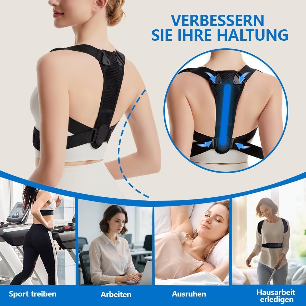 Rückenglätter, verstellbarer Rückenstützgürtel zur Haltungskorrektur Rücken Damen Herren, bequeme Rückenstütze, zur Schmerzlinderung im oberen und unteren Bereich (Schwarz0923) – Bild 7