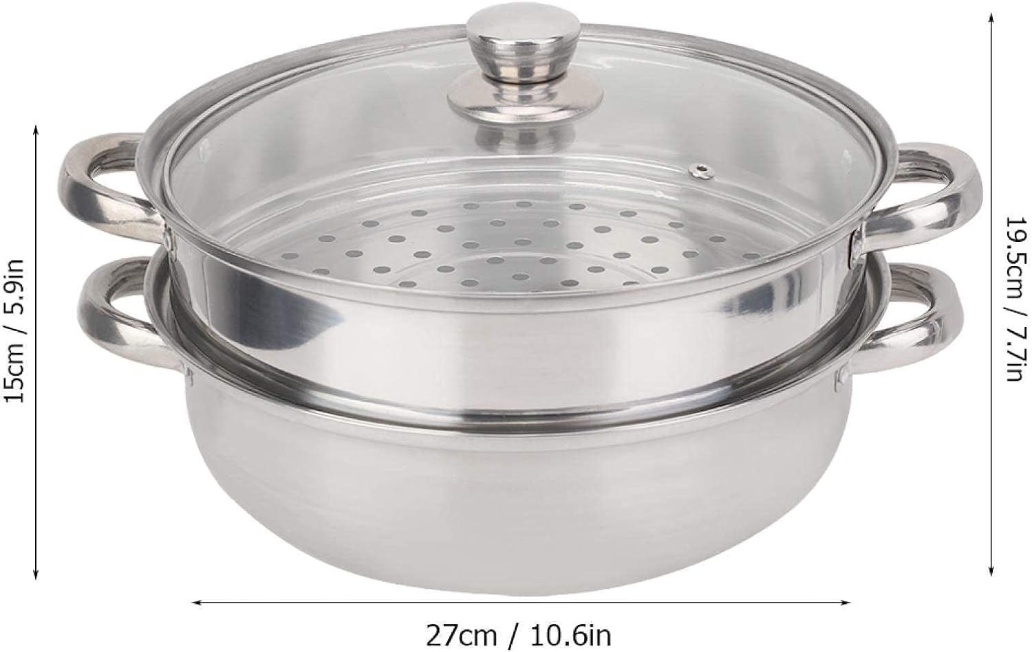 Dampfgarer, Ø 27 cm, 2-lagiger Dampfgarer mit Doppelkocher, Suppen-Dampftopf, zum Öffnen der Flamme, Induktionsherd-Heizung (27 cm) – Bild 5