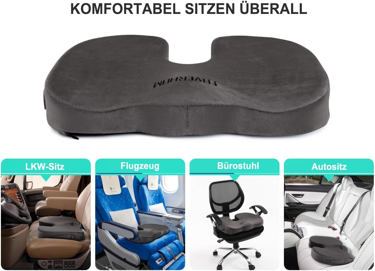 foverhom Gel-Sitzkissen für langes Sitzen, Bürostuhlkissen zur Schmerzlinderung im Steißbein, rutschfest, orthopädisch, 50 Dichte, langsamer Rückprall, mit Griff und verdecktem Reißverschluss – Bild 8