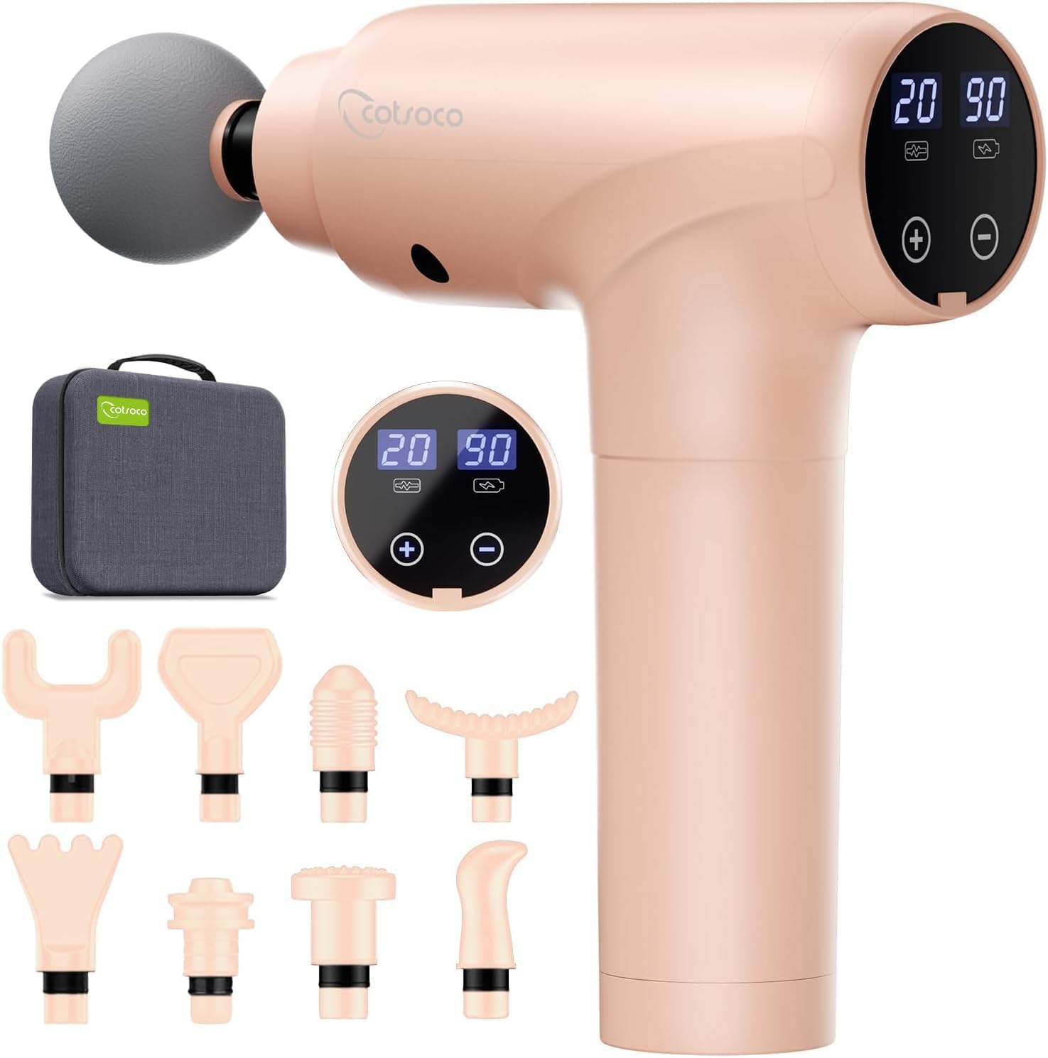 Massagepistole, Muskel-Percussion-Massagegerät, Massagepistole mit LED-Touchscreen, 20 Geschwindigkeiten, 9 Massageköpfe, Tragetasche, leise elektrische Massagepistole, Geschenk für Männer und Frauen