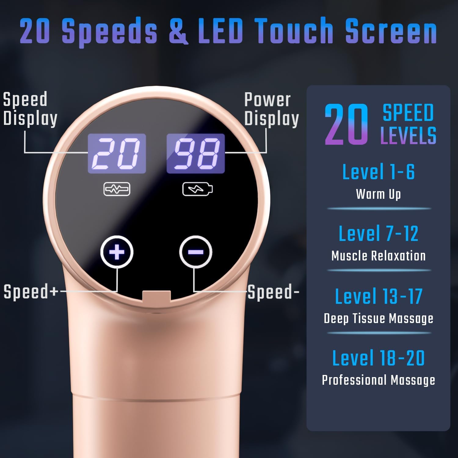 Massagepistole, Muskel-Percussion-Massagegerät, Massagepistole mit LED-Touchscreen, 20 Geschwindigkeiten, 9 Massageköpfe, Tragetasche, leise elektrische Massagepistole, Geschenk für Männer und Frauen – Bild 2