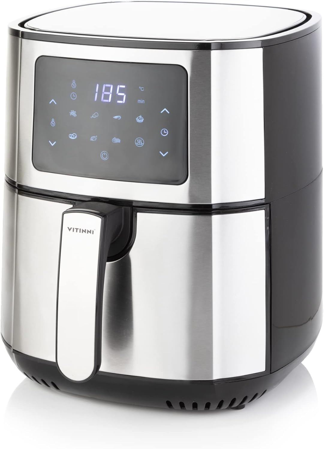 Heißluftfritteuse, 5,5 l, schnelle Luftzirkulation, 1400 W Leistung, Edelstahlkorb, Fritteuse für gesunde Zubereitung, Touchscreen, LED-Digitalanzeige, Bedienfeld mit integriertem Voreinstellungsmenü