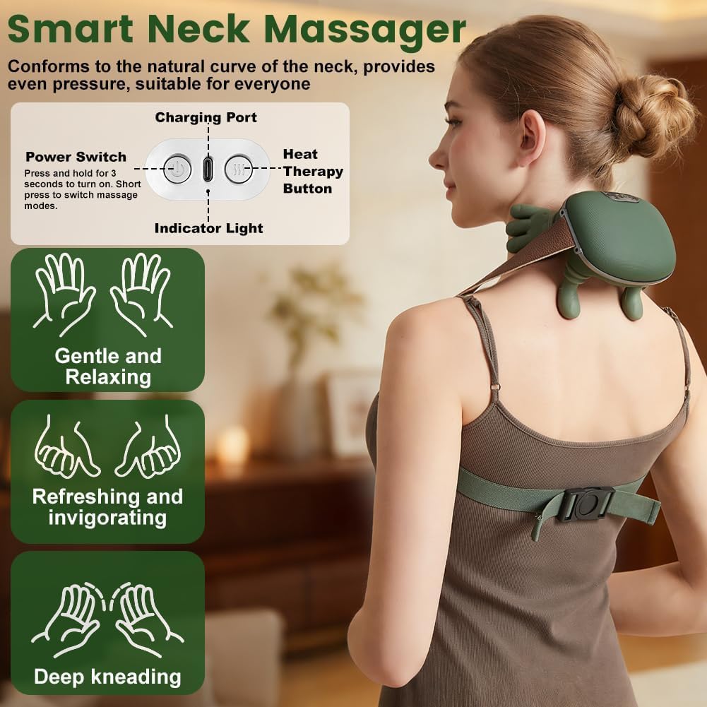 4D Bionic Hand-Nackenmassagegerät, Nackenmassagegerät, Rückenmassagegerät mit 3 Stufen und 2 Temperaturstufen, Massagegerät, Massage-Nacken für Zuhause, Büro, Reisen – Bild 4
