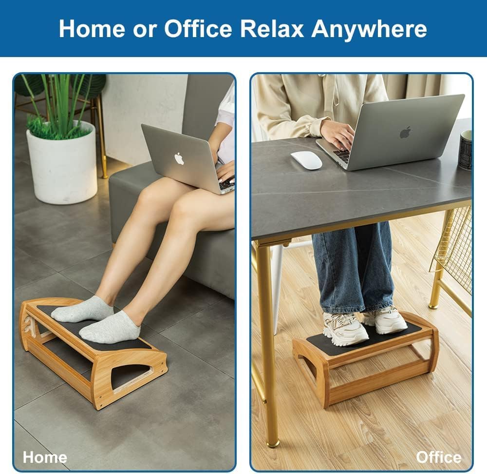 StrongTek Holz-Fußstütze unter dem Schreibtisch für die Arbeit, 3-fach höhenverstellbar, ergonomisch, rutschfest, fördert Körperhaltung und Durchblutung, bis zu 181 kg – Bild 3