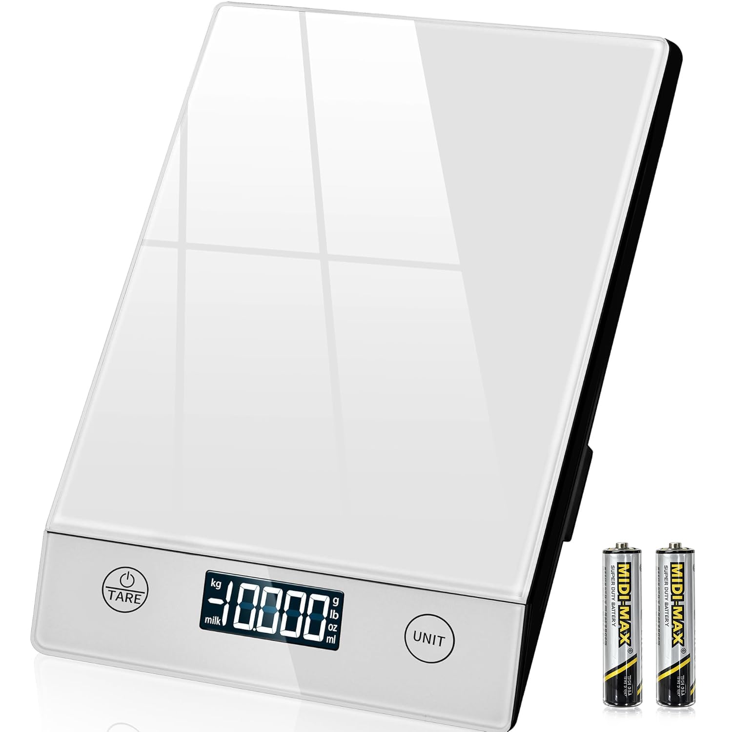 Küchenwaage Digital 10 kg Küchenwaage Glas Digitalwaage Wasserdicht Elektronische Haushaltswaage zum Backen, Tarafunktion, Touch-Taste, 1 g genau – Silber