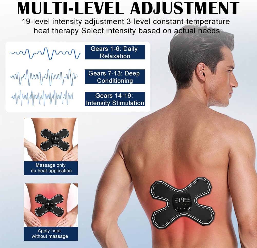 TENS-Gerät Schmerztherapie & Massagematte mit Wärmefunktion – Wiederaufladbares EMS-Massagegerät für Rücken, Beine, Schultern, 6 Modi, 15 Stufen – Bild 4