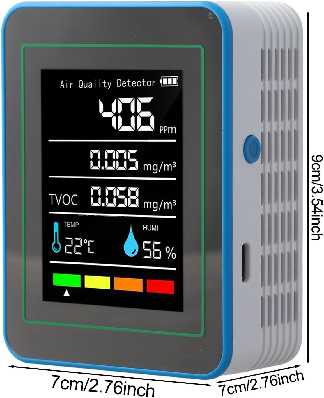 5-in-1 Luftqualitätsmonitor TVOC Temperatur Luftfeuchtigkeit, 7,1 cm (2,8 Zoll) TFT-Display, wiederaufladbarer Gasdetektor für den Innenraum mit App-Steuerung (weiß) – Bild 8