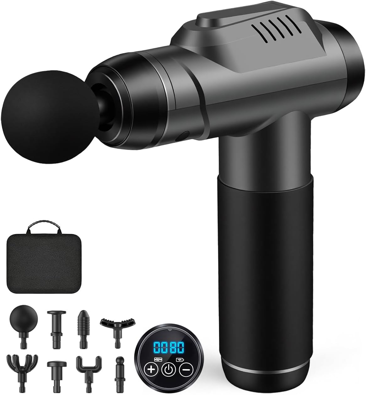 Massagepistole, Muskel-Percussion-Massagegerät mit 99 Geschwindigkeiten und 8 Massageköpfen, bis zu 9800 U/min, 14 mm Amplitude, LED-Touchscreen, 35 dB Massagepistole für Nacken und Rücken