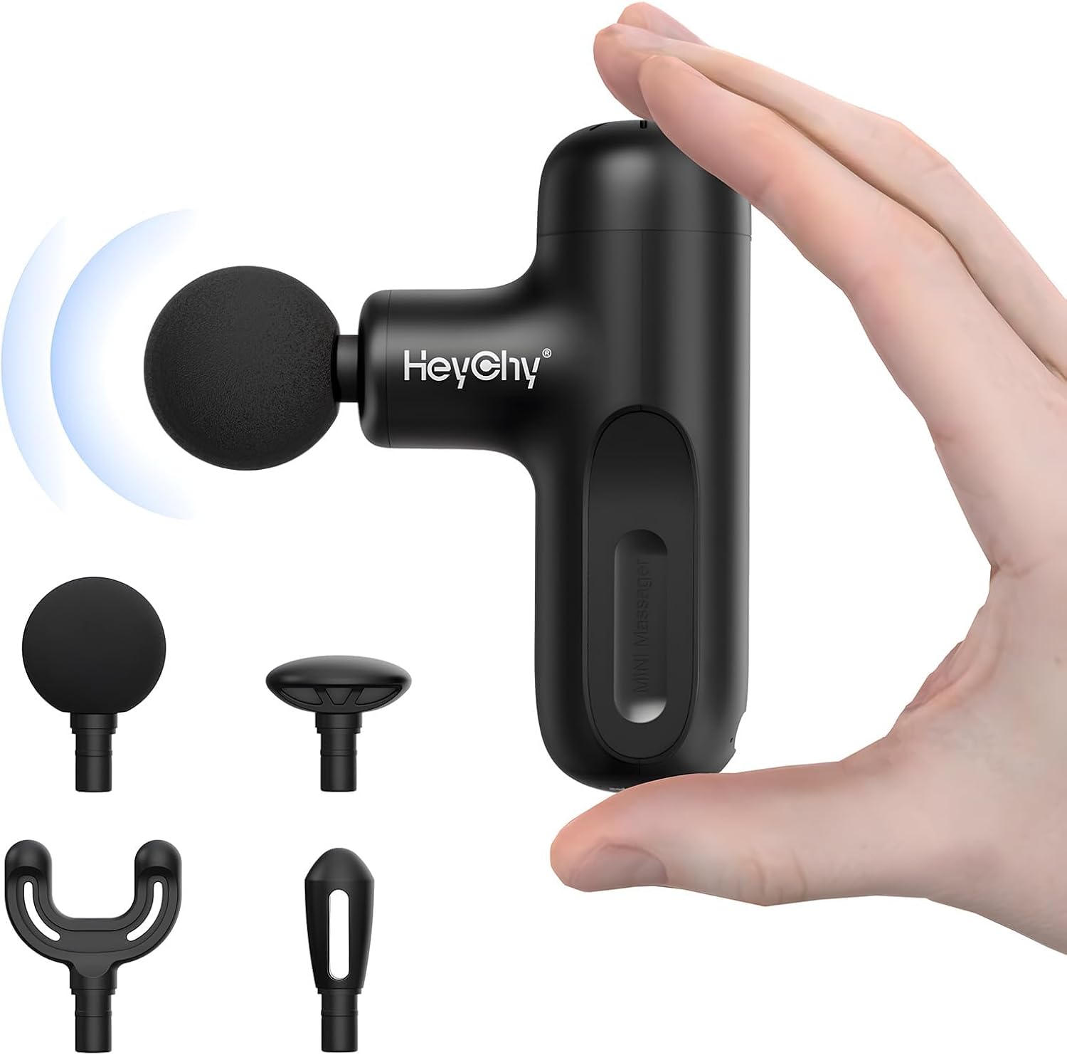 Super Mini Massage Gun Deep Tissue, Handmassagegerät mit 4 Aufsätzen, leise und reisetauglich, ideal zur Linderung von Rücken- und Muskelschmerzen für Zuhause, Fitnessstudio und Büro (Schwarz)