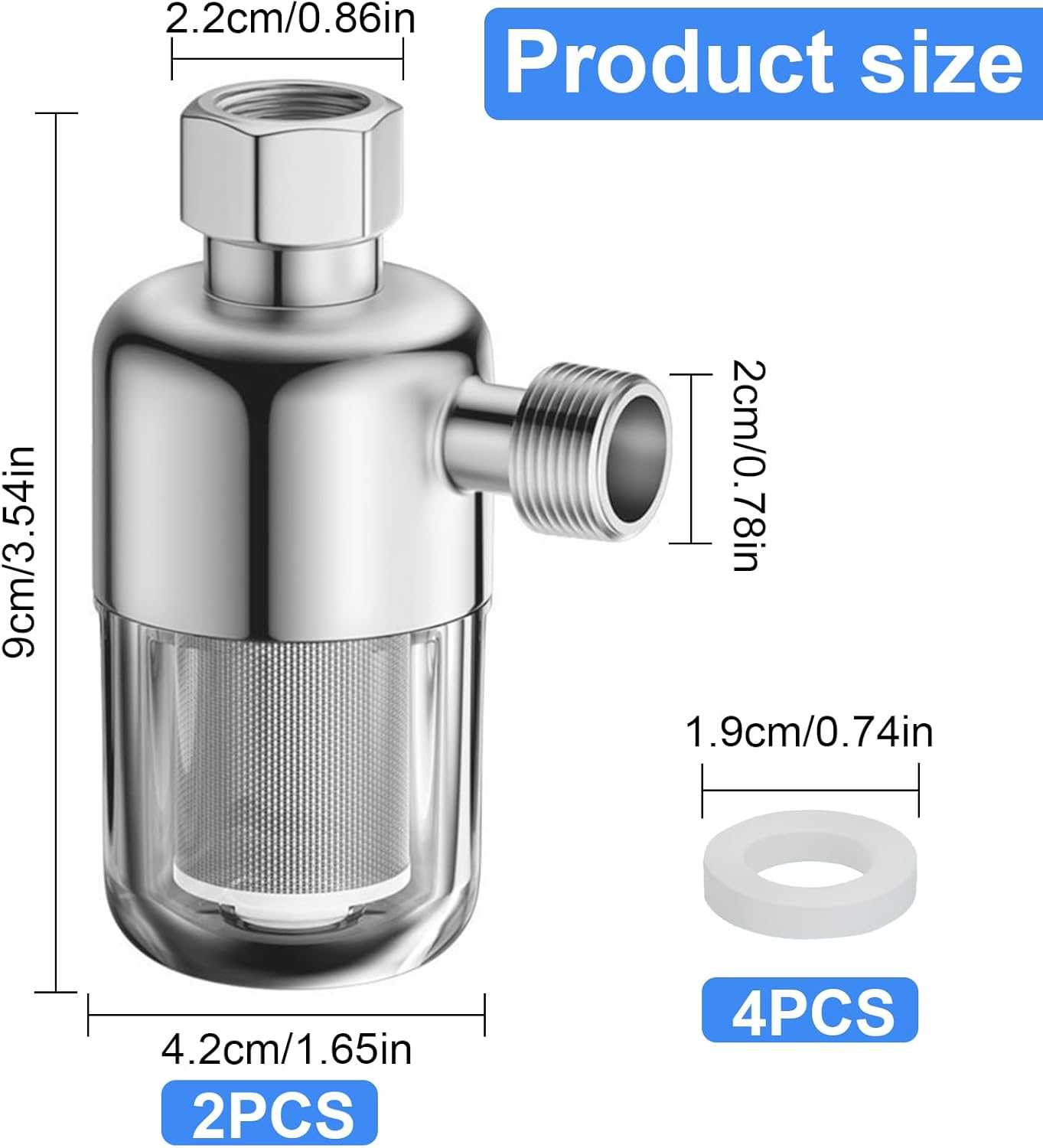 Wasserfilter Dusche 2 Stück 1/2 Zoll Duschwasserfilter Wiederverwendbarer Kalkfilter Duschkalkfilter mit 40 μm Edelstahlfilterelement Antikalkfilter für Warmwasserbereiter, Toiletten, Waschmaschinen – Bild 2