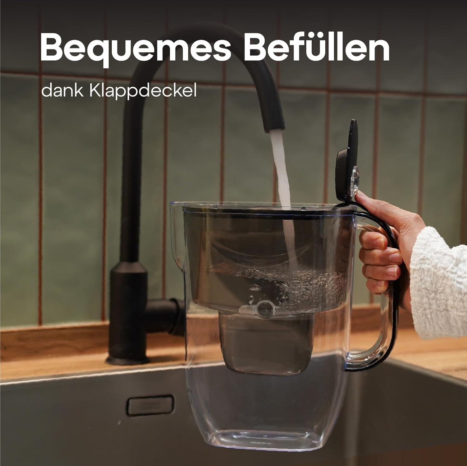 AQUAPHOR Frischwasserfilterkanne 3,2 L – Filterkanne mit 1 Maxfor+ Kartusche – Trinkwasserfilter reduziert Kalk & Chlor – Für Kaffee, Tee & Trinkwasser – Schwarz – Bild 3