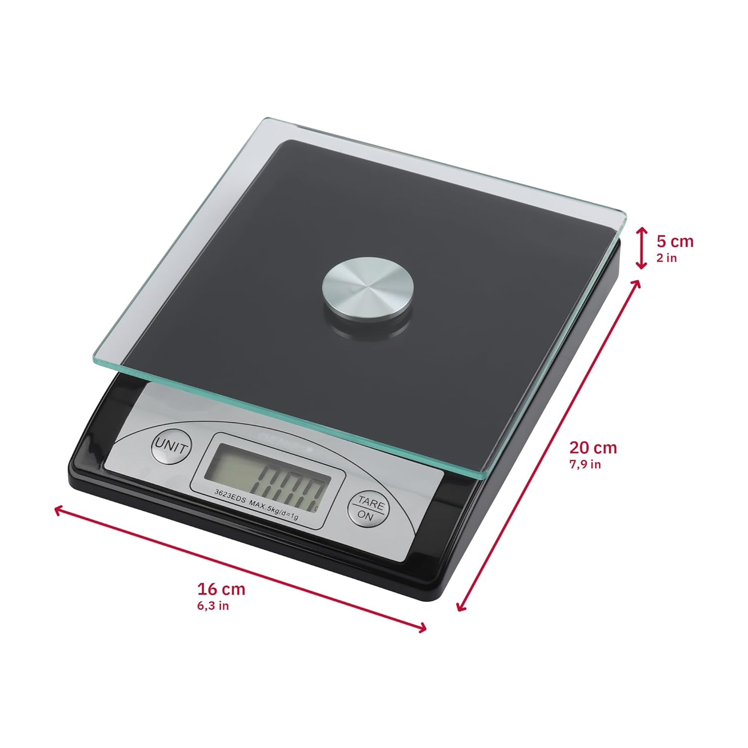Genie 3623 EDS Digitale Briefwaage, von 1 g bis 5000 g, aus robustem Kunststoff, inkl. Glasplatte und LCD-Display, Schwarz, Schwarz – Bild 5