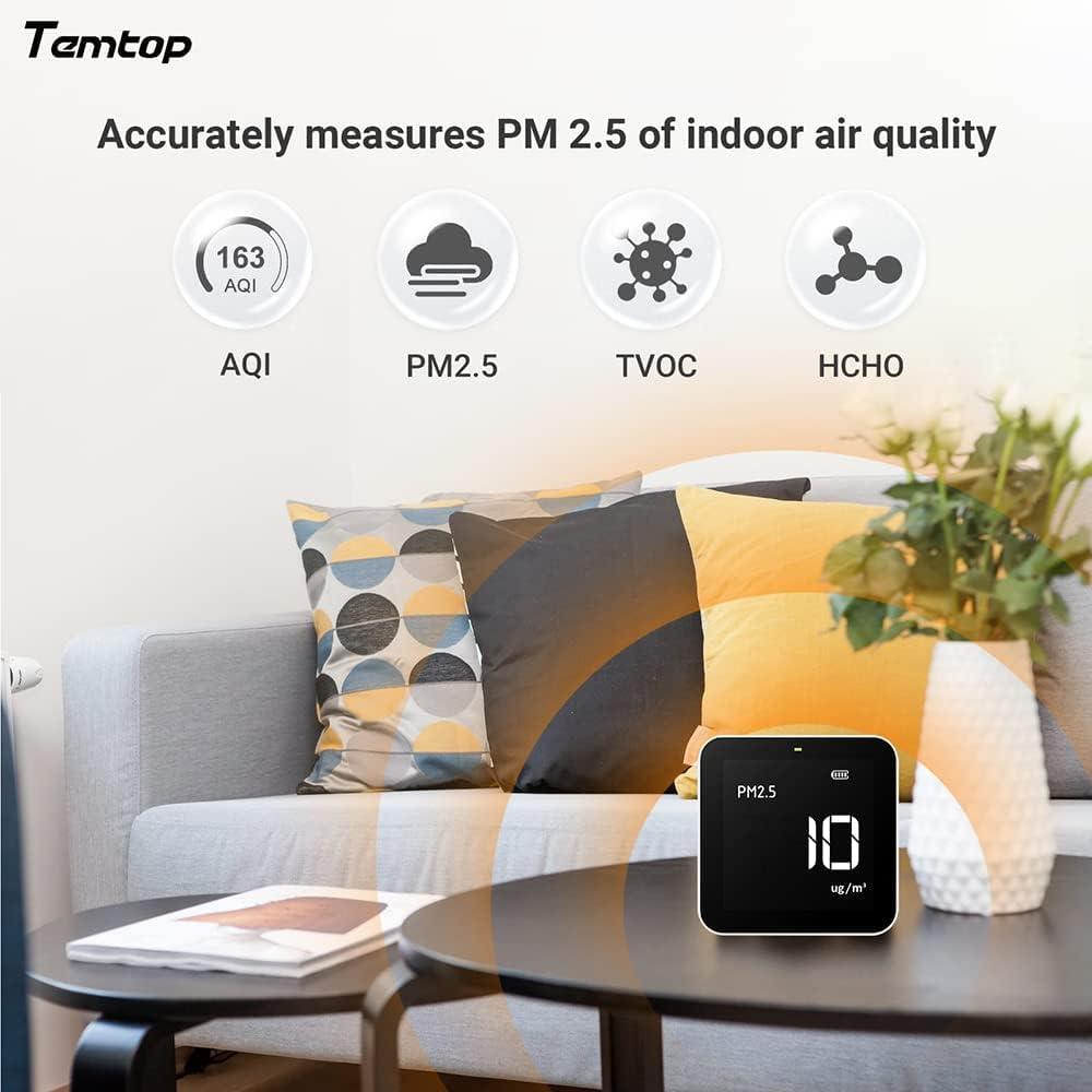 Temtop M10 Luftqualitätsmonitor für PM2,5 HCHO TVOC AQI, professioneller elektrochemischer Sensordetektor, Tester, Echtzeitanzeige/wiederaufladbarer Akku, 3 Jahre Garantie – Bild 2