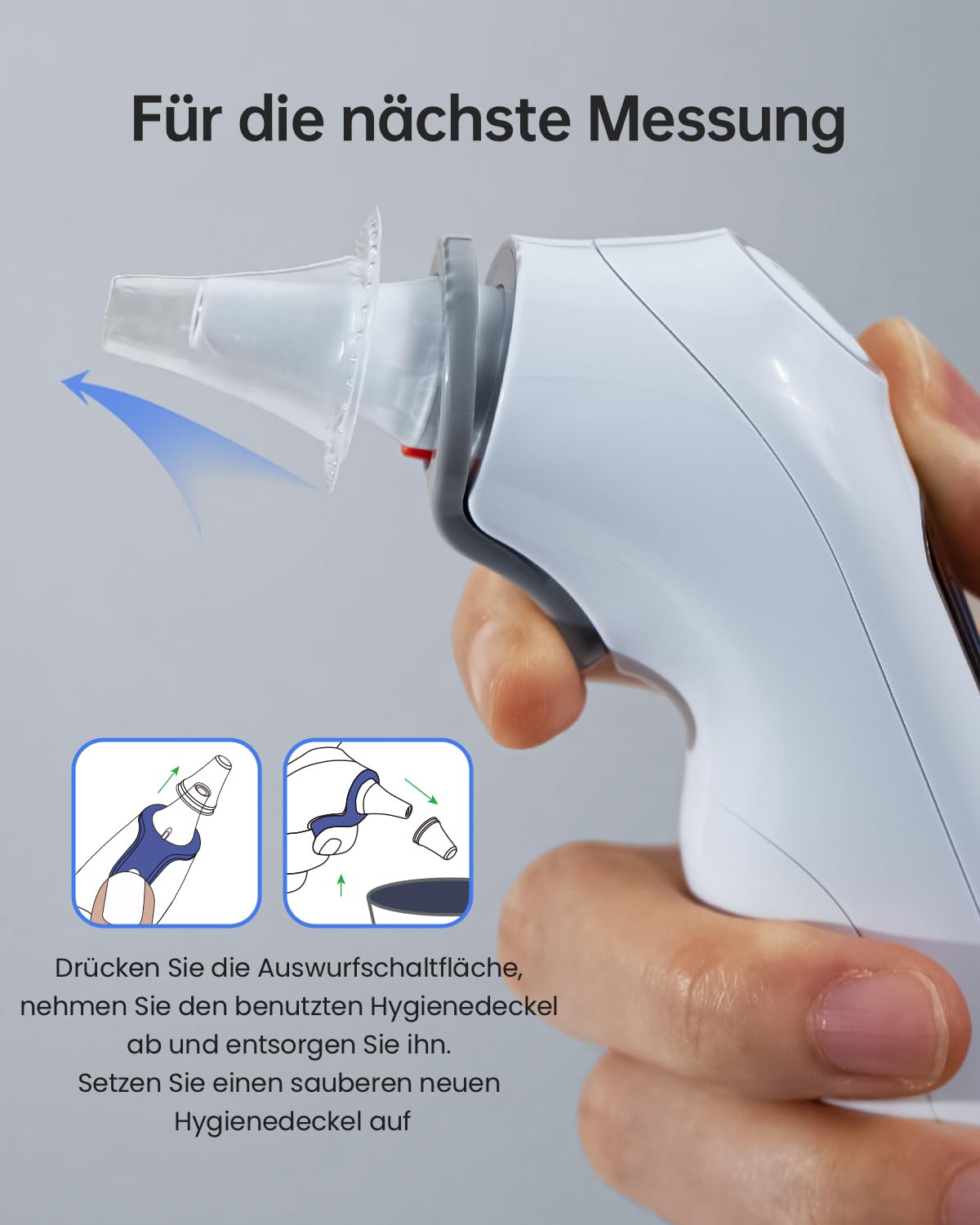 Fieberthermometer Ohr für Erwachsene und Kinder, hochpräzises 1-Sek.-Ohrthermometer, 30 Speicherabrufe, 3-Farben-Fieberalarm, mit 21 Einweg-Sondenhüllen und Aufbewahrungsbox (LCD weiß) – Bild 6
