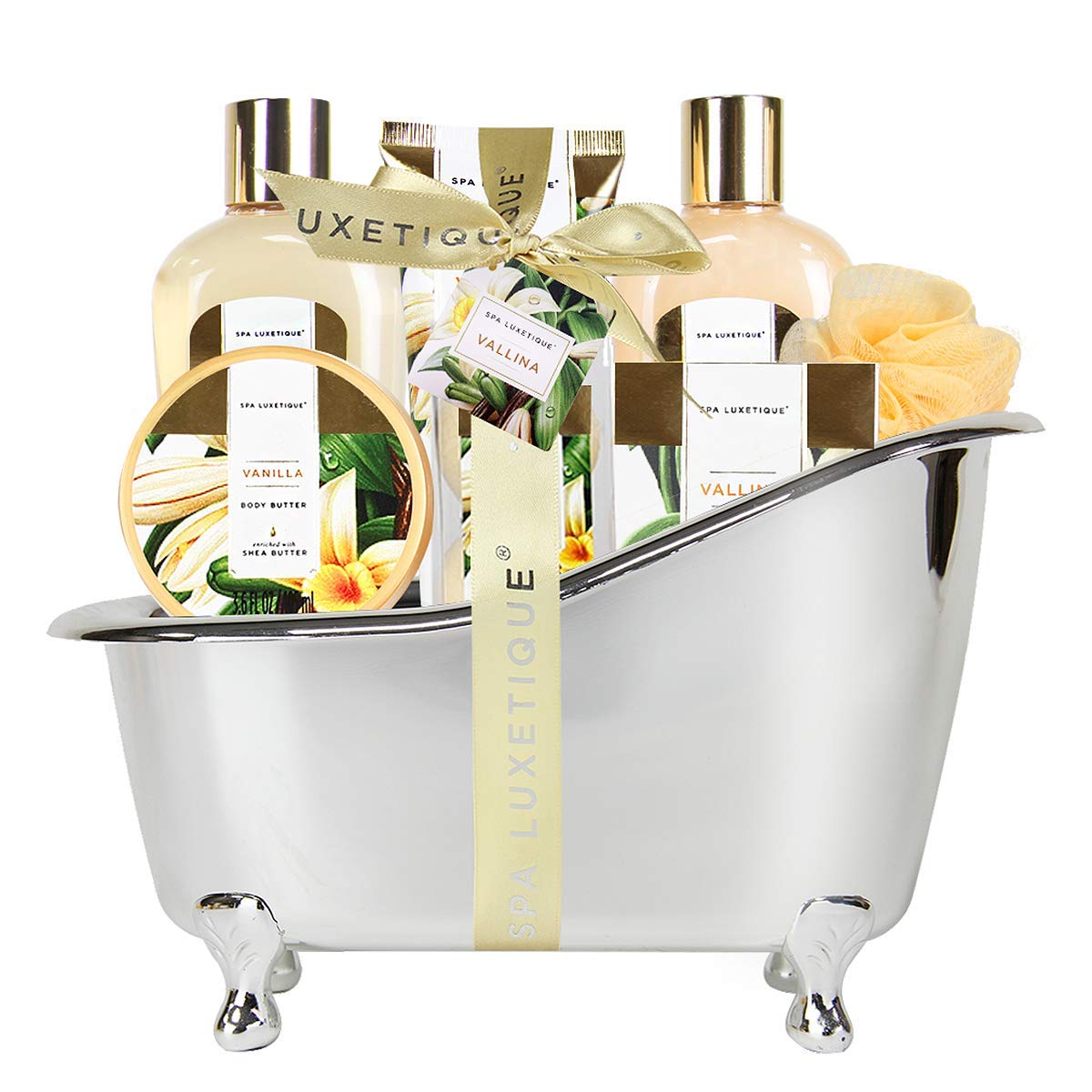 SPA LUXETIQUE Geburtstagsgeschenk für Frauen, Bade-Geschenkset, 8-teiliges Vanille-Duft, Beauty-Spa-Set für Frauen mit dekorativer Badewanne, Wellness-Set für Frauen, Weihnachtsgeschenke, Muttertagsgeschenk, Valentinstag