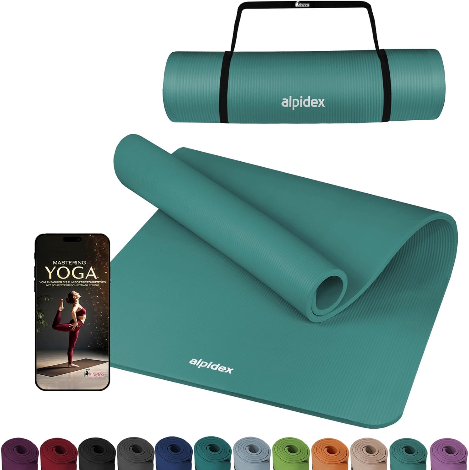 ALPIDEX Yogamatte extra dick 1,5 cm, Gymnastikmatte, 3 Größen, E-Book, rutschfest, phthalatfrei, Fitnessmatte, Gymnastik, Pilates, Sport, Physio, HIIT, Yoga, Trainingsmatte, Schlafmatte