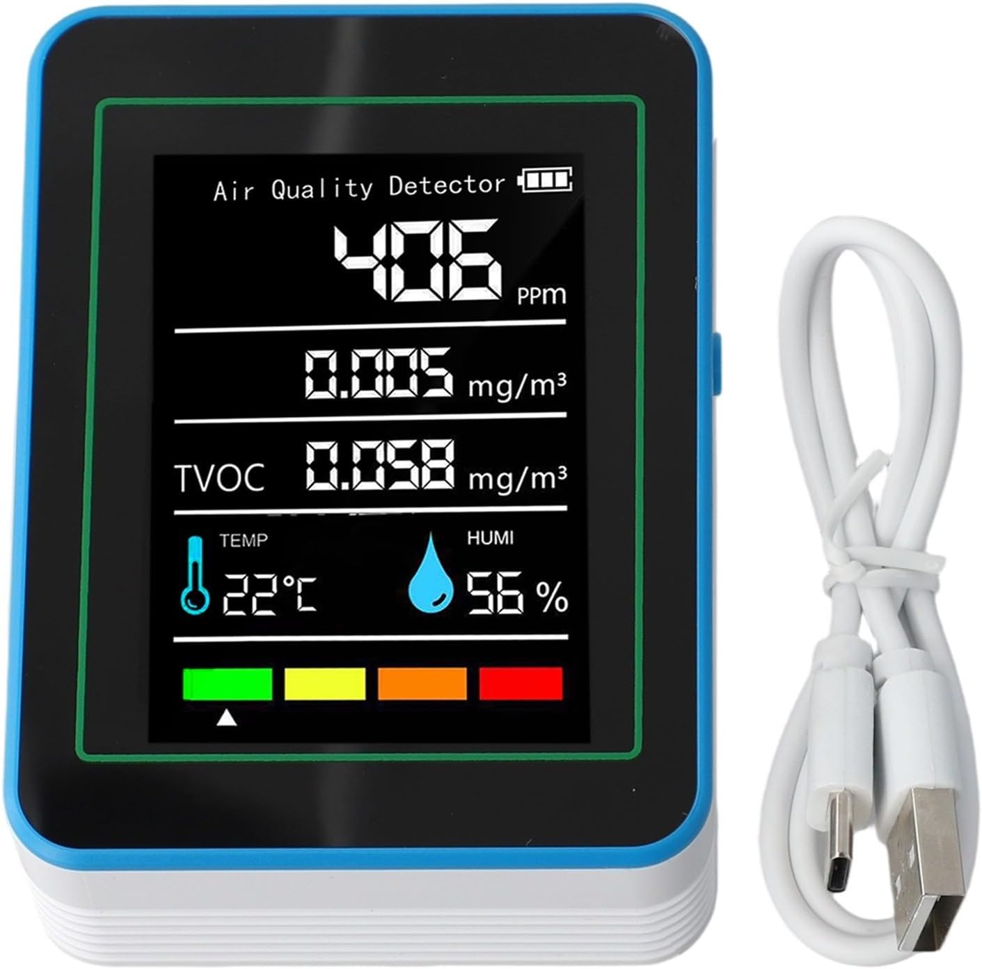 5-in-1 Luftqualitätsmonitor TVOC Temperatur Luftfeuchtigkeit, 7,1 cm (2,8 Zoll) TFT-Display, wiederaufladbarer Gasdetektor für den Innenraum mit App-Steuerung (weiß) – Bild 4