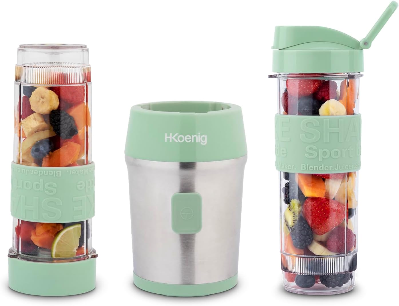 H.Koenig Mini Smoothie Maker Standmixer, Mixer elektrisch, tragbar, kompakt, 570 ml, SMOO18, BPA-frei, leistungsstark 300 W, Smoothie-Mixer 2 tragbare Flaschen, Edelstahlklingen, Pastellgrün – Bild 11