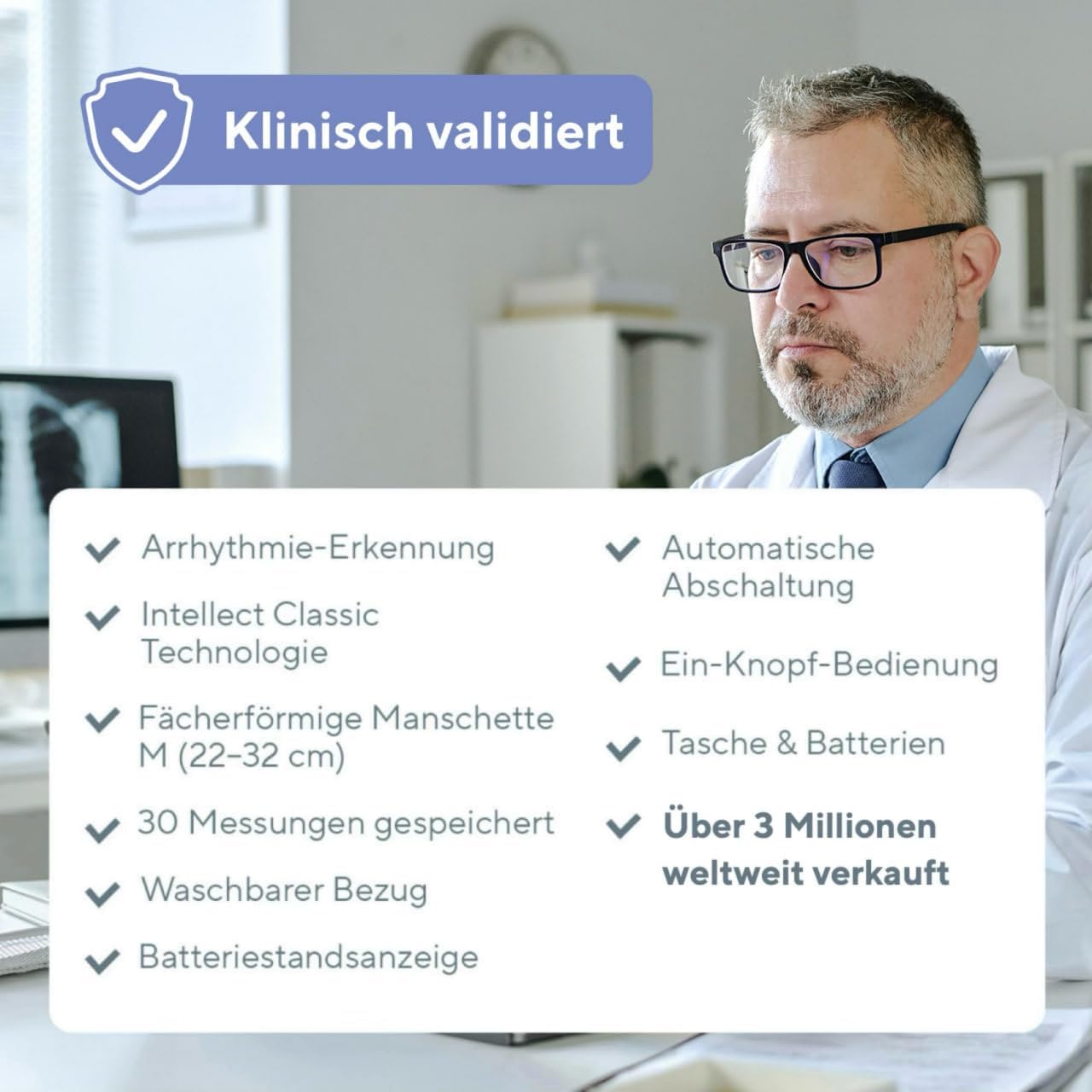 B.Well Swiss PRO-35 Automatisches Oberarm-Blutdruckmessgerät, klinisch validiertes Blutdruckmessgerät, Arrhythmie-Erkennung und 30 Speicherplätze, inklusive waschbarer Manschette, Größe ML + Adapter – Bild 7