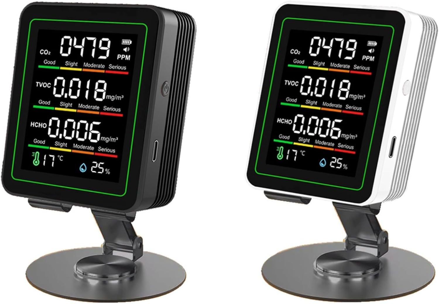 5-in-1-Luftqualitätsmonitor für HCHO, TVOC, Temperatur und Luftfeuchtigkeit; 1,8 Zoll HD-Display, 30-Stunden-Akku; Typ-C; ideal für Zuhause, Büro und Lager, Glewi, Schwarz – Bild 5