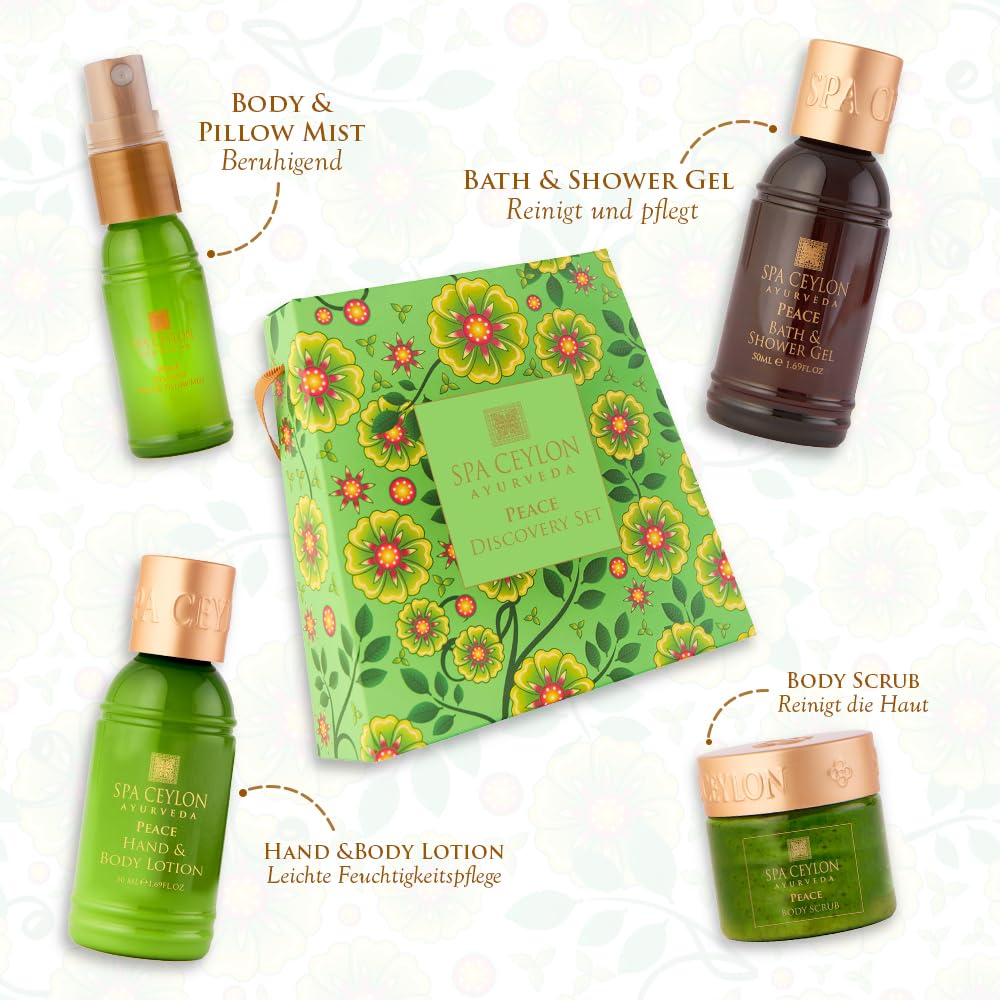 SPA CEYLON Peace Discovery Set – Ayurveda-Set mit Körperpflege & Aromatherapie, Geschenkset mit Nebel, Balsam, Duschgel & Körpercreme, wohltuend & vegan, ideal zum Kennenlernen – Bild 6