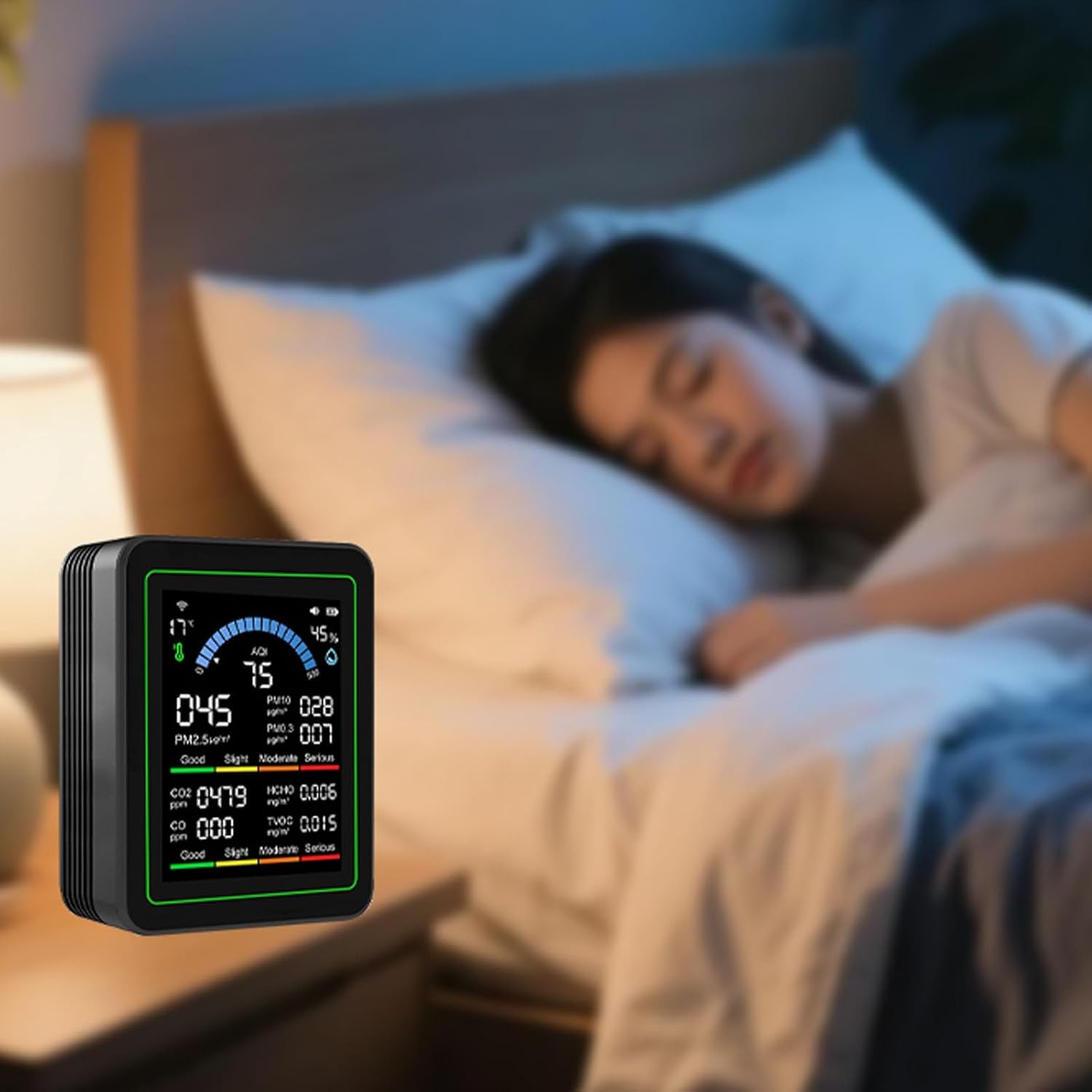 Cocoarm Intelligenter Luftqualitätsmonitor, ABS-Material, 10-in-1-CO2-PM2,5-TVOC-Tester für Zuhause, Innenluftqualitäts-App, kompatibel mit integrierten Funktionen – Bild 3